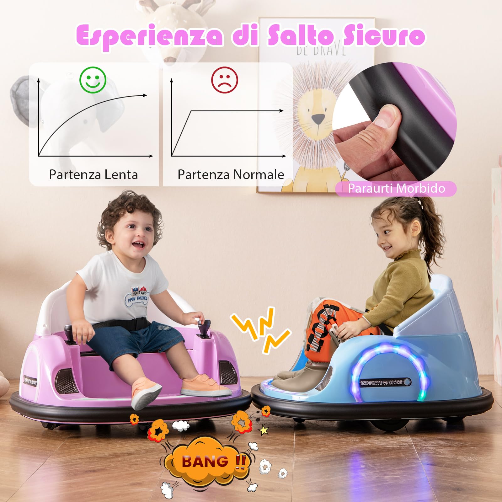 RELAX4LIFE Autoscontro Elettrico per Bambini da 6V con Telecomando, Musica, 3-6KM/H, Cintura Regolabile, Luci LED, 360 Gradi, Funzione di Avvio Lento, Portata 25KG,3-7 Anni (VIOLA
