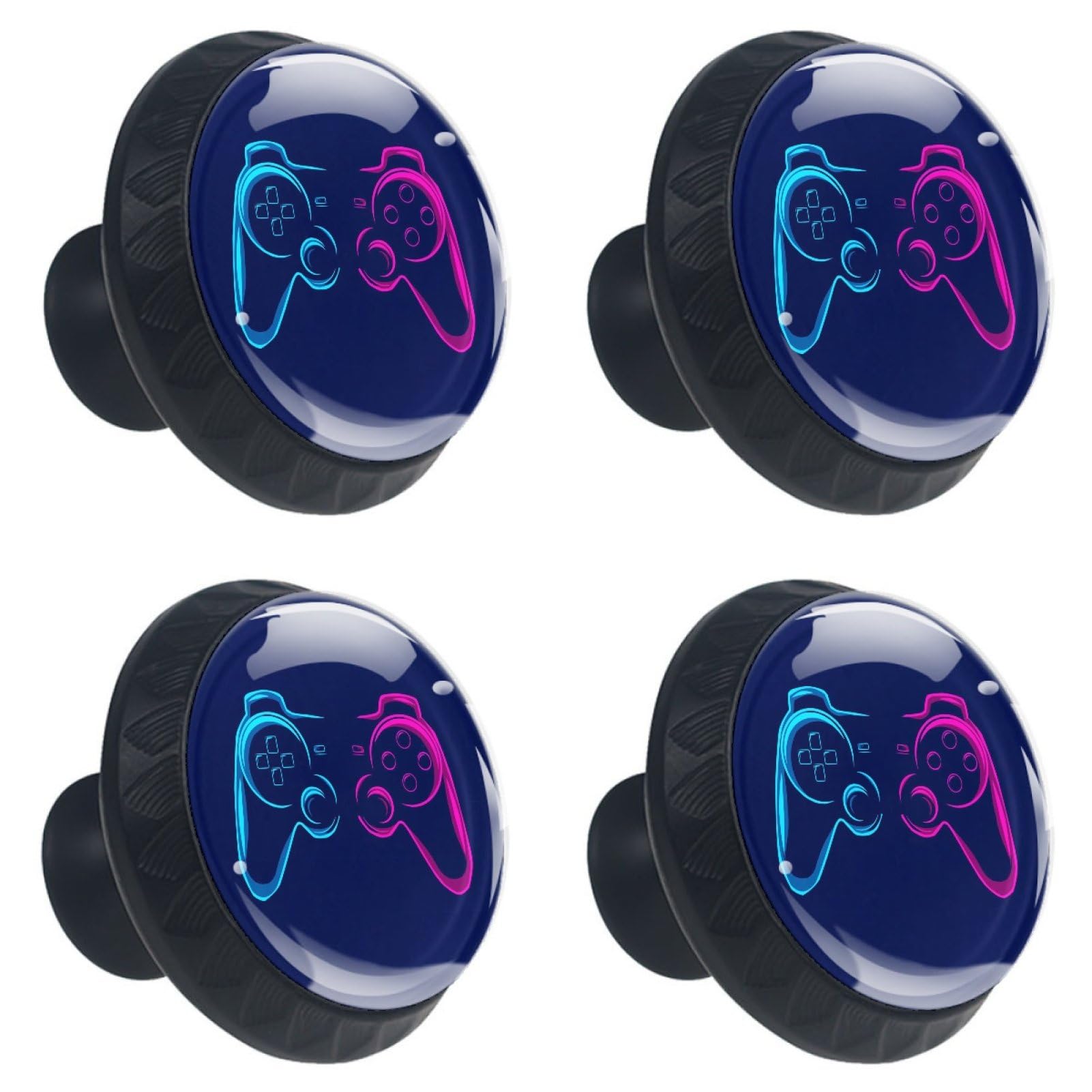 4 Pcs Cabinet Knobs Glowing Neon Gamepad Dresser Knobs for Cabinets and Drawers Single Hole Glass Round Pull Handle for Kitchen Cupboard Wardrobe Furniture Hardware Decor