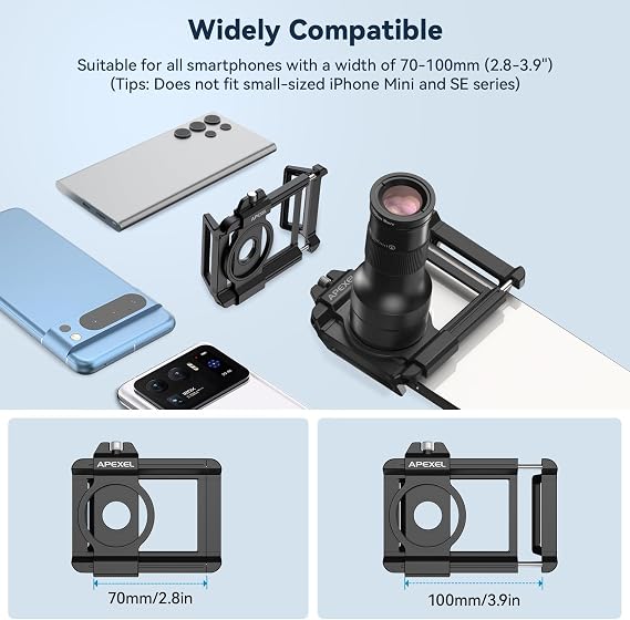 APEXEL 6X Telephoto Lens & 150mm Macro Lens, 2-in-1 Aluminum Phone Camera Lens Kit with Universal Clip. Phone Lens Attachment Fit for iPhone 16/15/14/13, Samsung, Android Phone and Most Smartphone