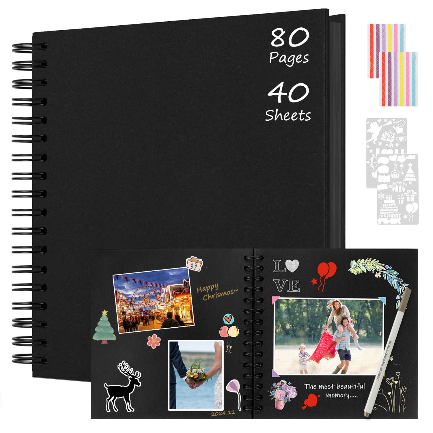 Boic Fotoalbum zum Selbstgestalten Schwarze Seiten Scrapbook