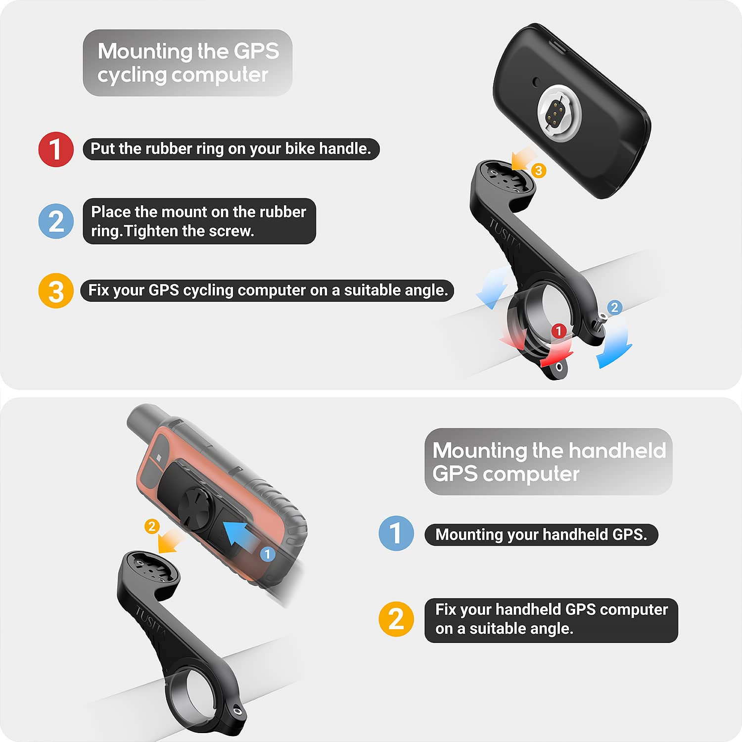TUSITA Supporto Bici Anteriore Esteso Compatibile con Garmin Palmari Dispositivi, Edge GPS Computer - Manubrio da Ciclismo 25,4mm 31,8mm