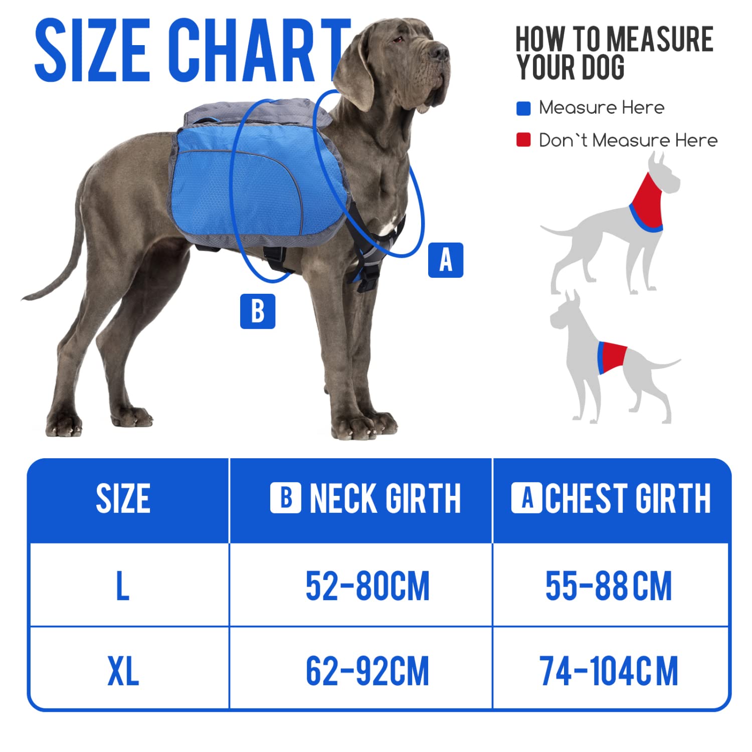 Nobleza - Mochila Arnés Chaleco para Perro, Alforja Bolsa de Hombro Ajustable, Bolsa Sillón para Excursionismo, Senderismo y Camping con Tira Reflectante para Mascota, Azul - L