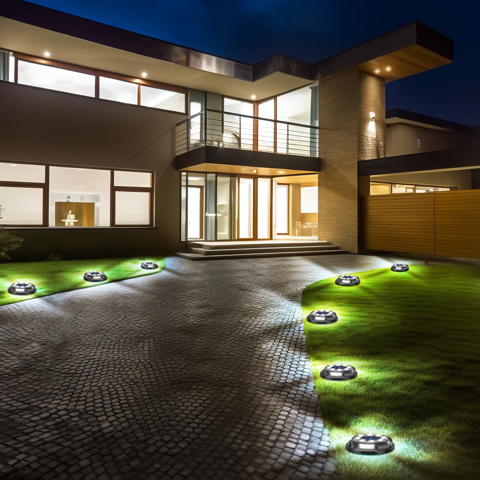 Swivel Disk Lights Solar Powered Ground Lights 8 Pack, 12 LEDs