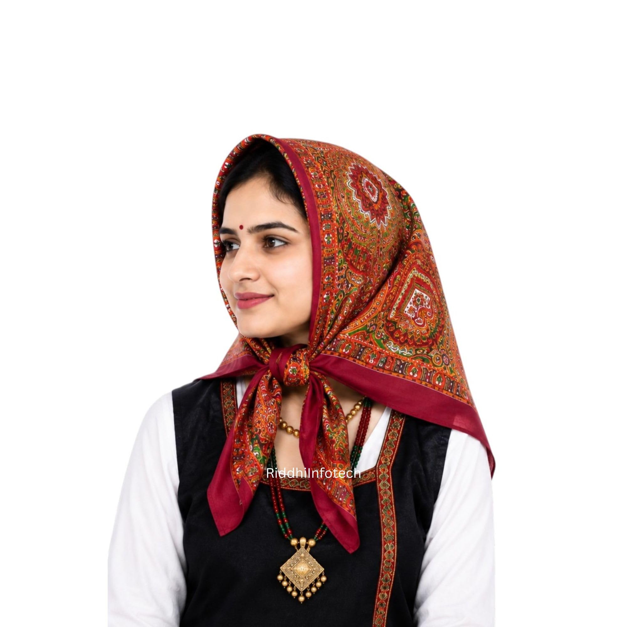 RiddhiInfotech Cotton Maternity Head Scarf for Women | 26 x 26 Inch Uttarakhand Pahadi Print Bandana | Soft Hair Scarf, Head Cover, Face Cover & Neck Wrap | Multicolor | 1 Pc-image-29