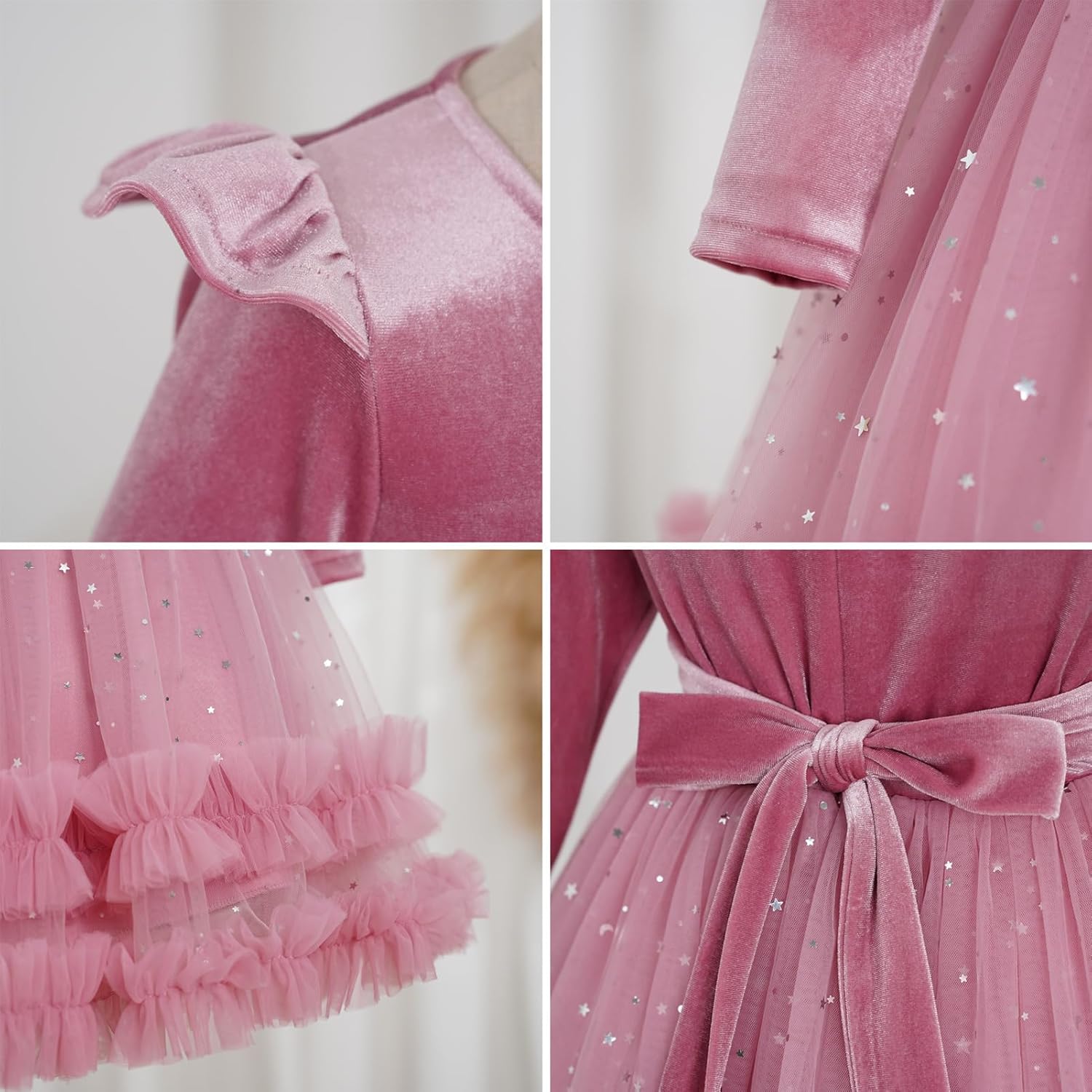 IDOPIP Toddler Baby Girls Velvet Tutu Dress Long Sleeve Princess Christmas Birthday Party Wedding Dresses Fall Winter Clothes
