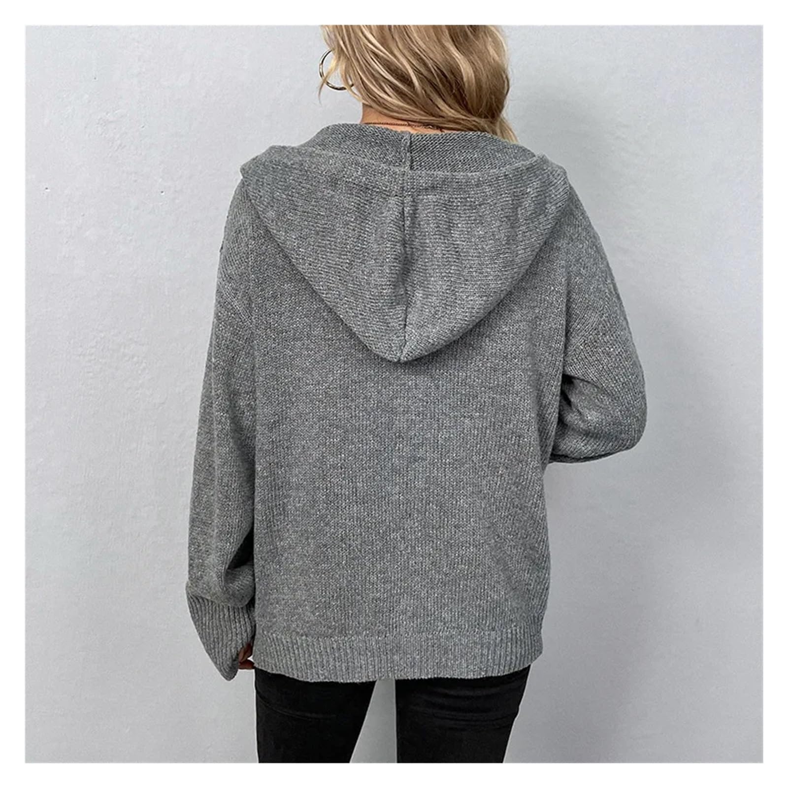 Sudadera con Capucha de Punto con Botones y Manga Larga for Mujer, Chaqueta con Capucha, cárdigan for otoño e Invierno, Atuendo Informal for Mujer(Gray,M)