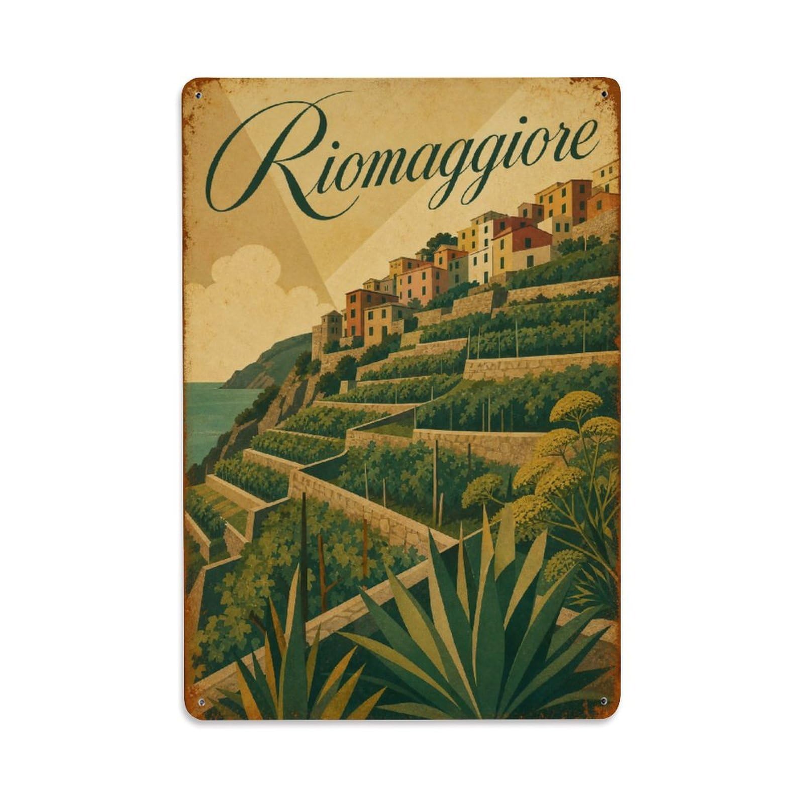 Huiyhb 8X12inch(20X30cm) Vintage Travel Riomaggiore Terraced Gardens Hillside Italy Metal Tin Sign
