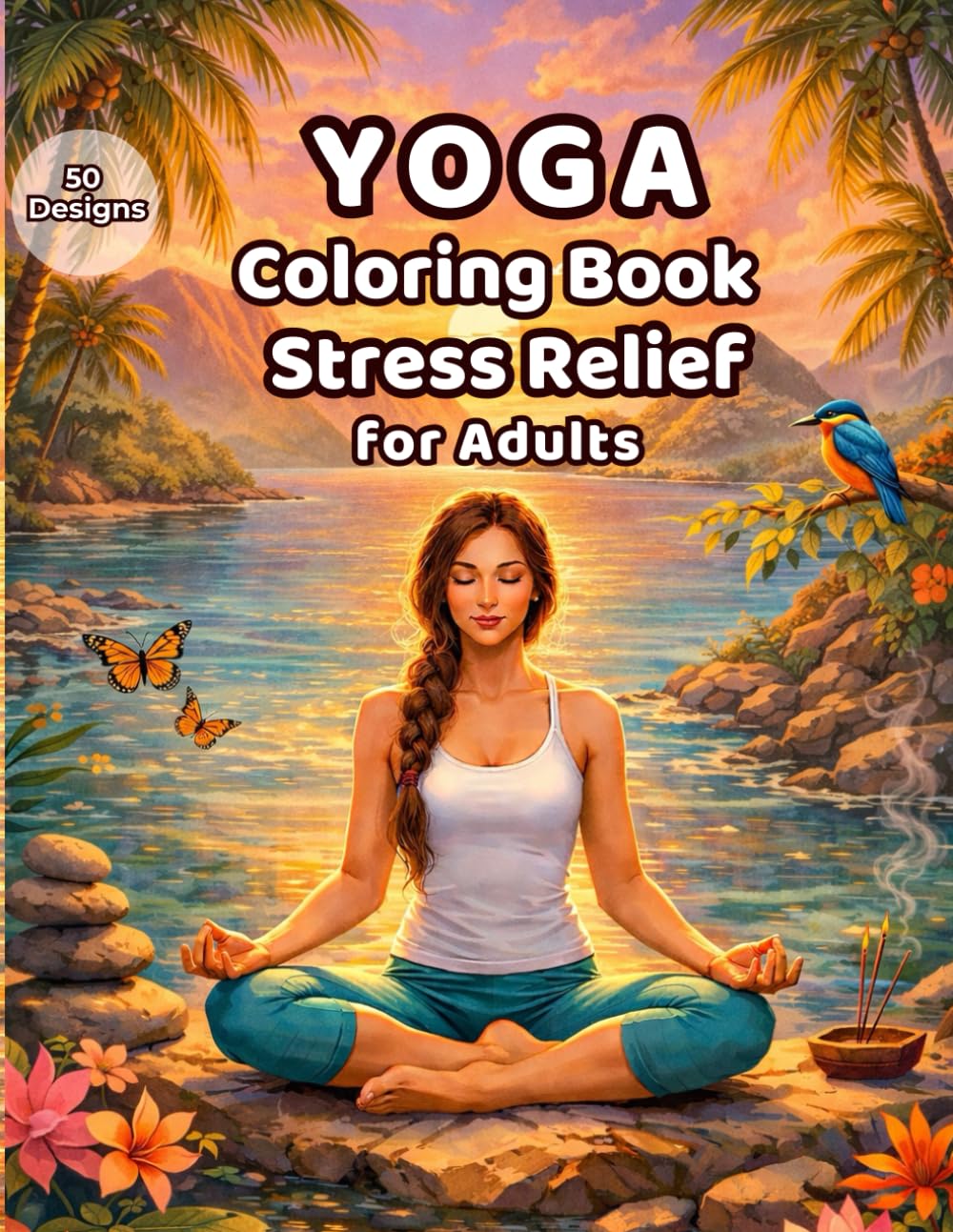 Yoga Coloring Book for Adults: Stress Relief & Mindfulness Coloring with Calm Yoga Poses, 50 Relaxing Nature Scenes and Peaceful Meditation Designs