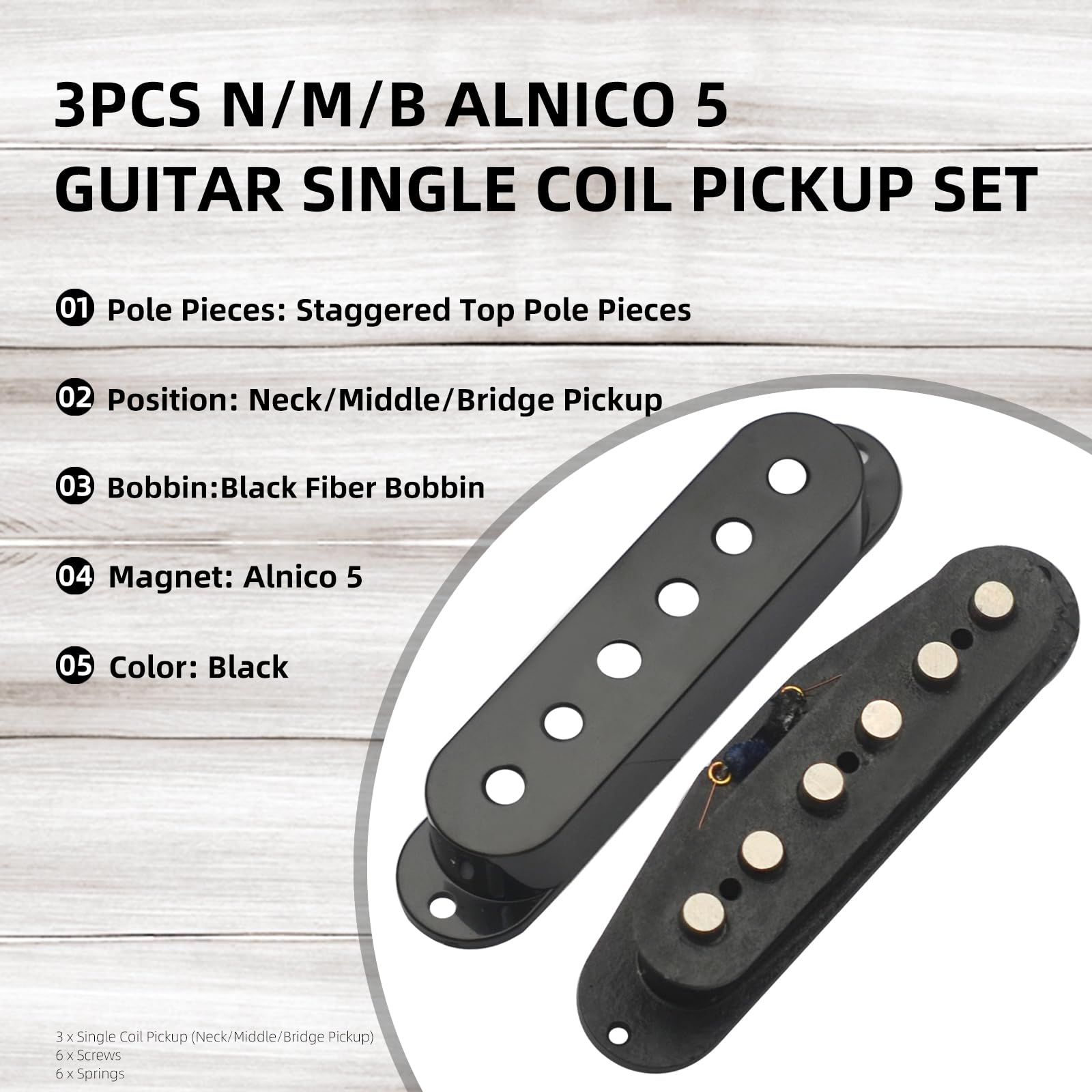 MAXCHEER Alnico Lot de 5 micros à bobine simple pour guitare électrique Strat Squier Noir
