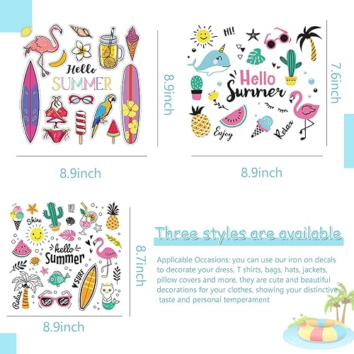 Miniatura 4 de 3 parches de verano para planchar para ropa, playa, transferencia de planchado, lindo flamenco, fruta, cactus, palma, tabla de surf, letras para
