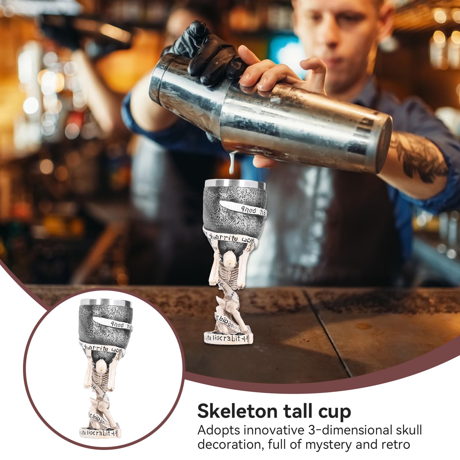 Cyrank Calice con Teschio, Boccale Birra, Calice Medievale con Doppio Teschio, Goblet Calice Coppa per Calice da Vino con Teschio, Tazza di Caffè in Acciaio Inossidabile per Bar per Feste