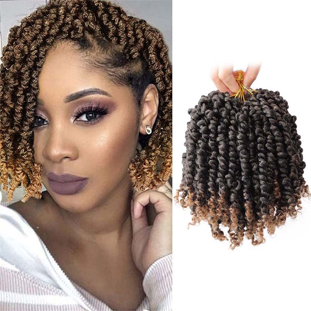 VIOLET Pre-twisted Passion Twist Crochet Hair 6 Inch 9 Packs Passion Twist Hair Pre Looped Ombre Blonde Short Passion Twist Hair Crochet Braids Hair Extensions（T27,6 Inch,9 Packs）