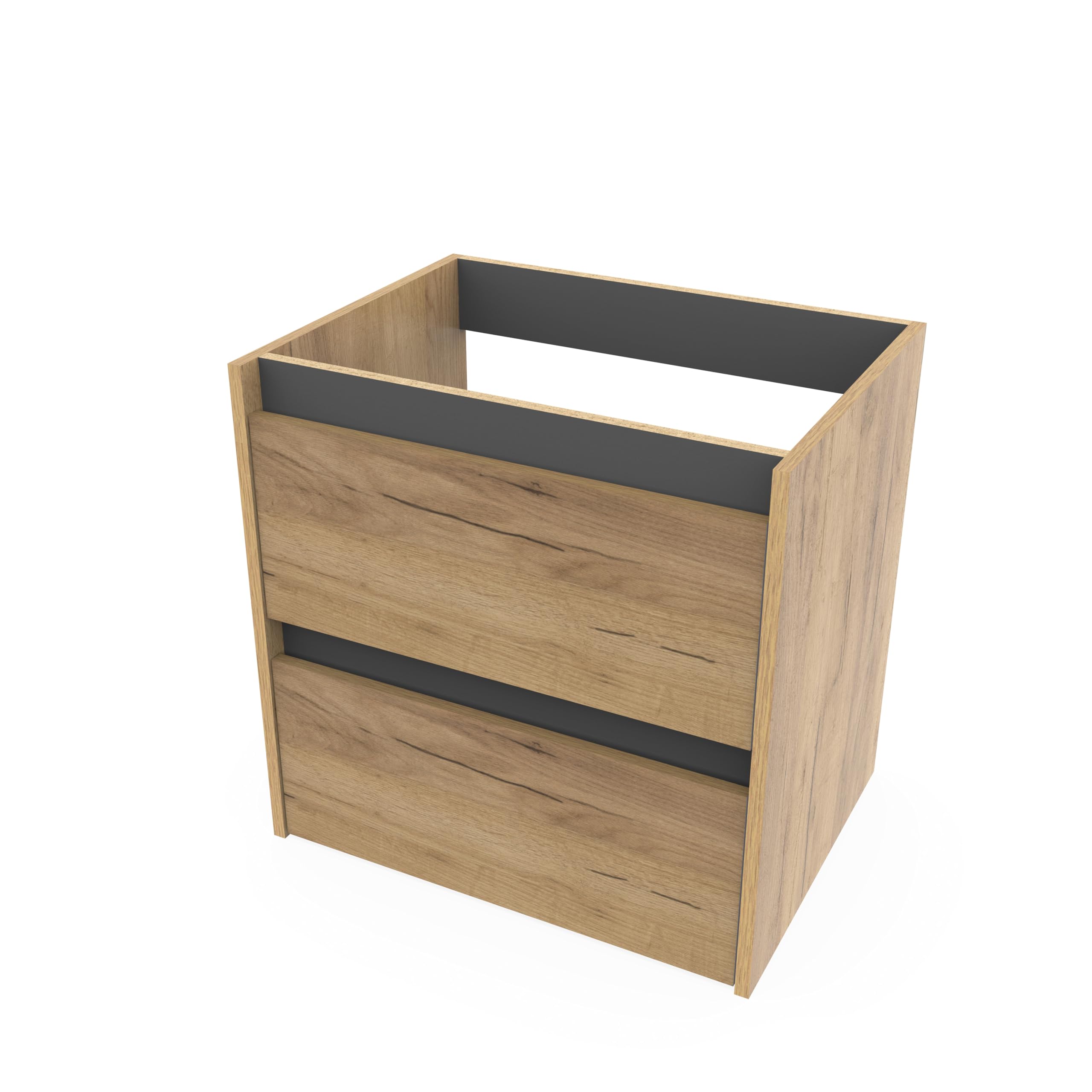 MUEBLES PITARCH Mueble de Baño 60cm Ancho, suspendido, 2 Cajones, Roble Kraft con un Toque Gris, para Lavabo encastrado, Estilo Moderno Modelo Nilo