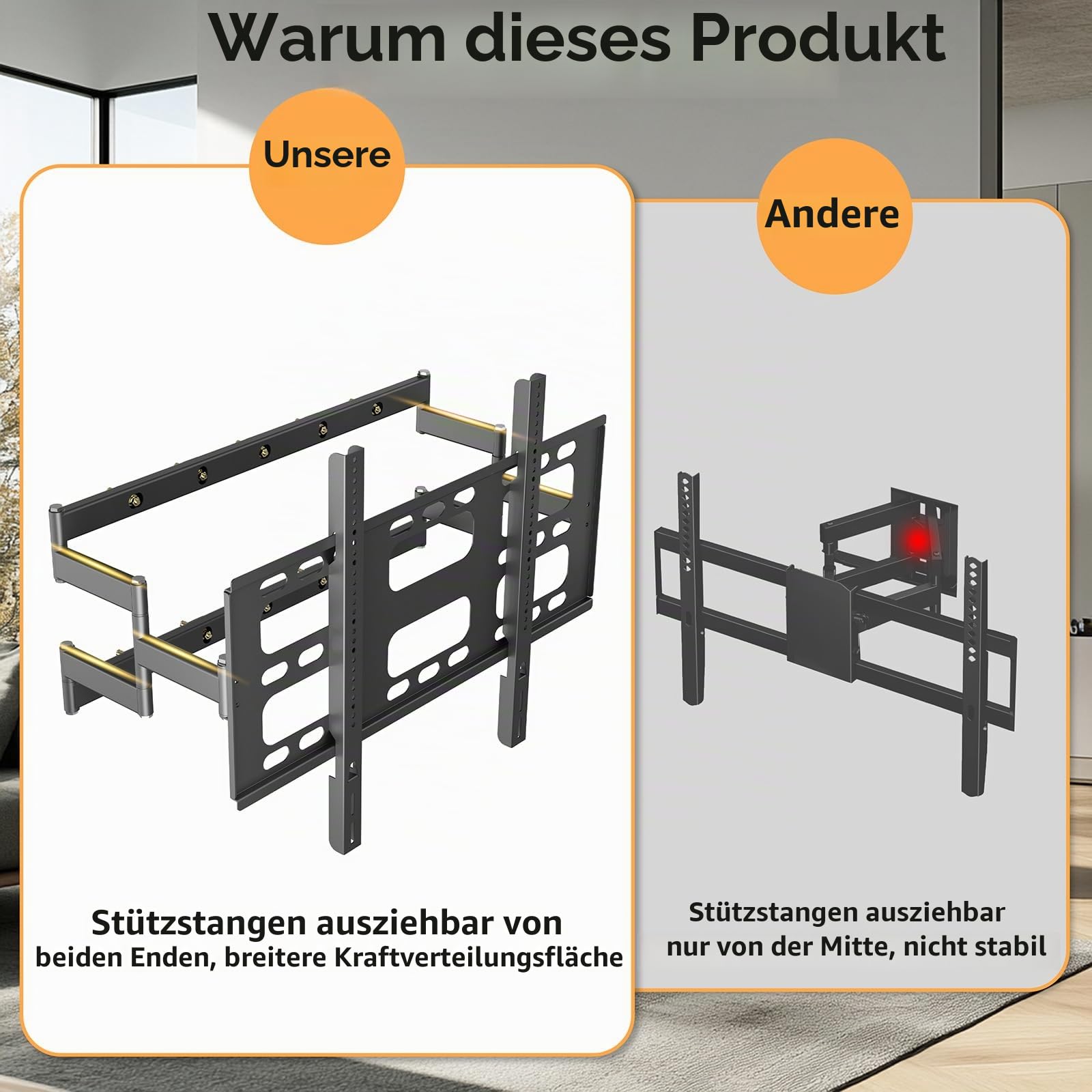 TV-Wandhalterung für 140-254 cm (55-100 Zoll) Fernseher, bis zu 129,7 kg, TV-Halterung mit Verlängerung, Wandhalterung, vollbeweglich mit beweglichen Doppelarmen, max. VESA 800 x 600 mm