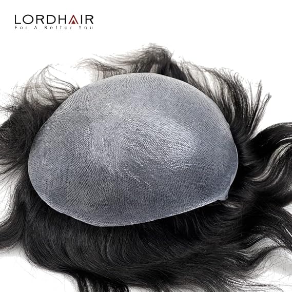 Lordhair Toupee for Men with 100% Human Hair, 0.08mm Natural Skin Hair Pieces Replacement for Men Base Size 8x10 inch Mens Toupee V-looped Hair System #1A