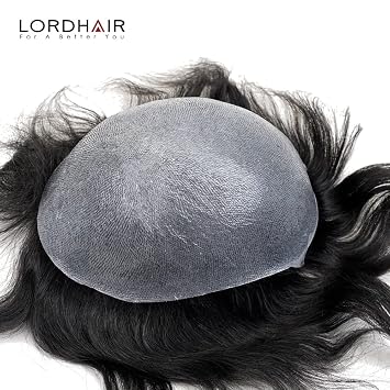 Lordhair Toupee for Men with 100% Human Hair, 0.08mm Natural Skin Hair Pieces Replacement for Men Base Size 8x10 inch Mens Toupee V-looped Hair System #1A