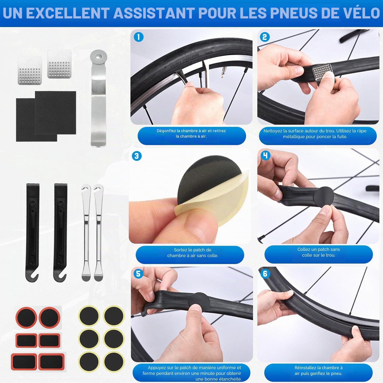Ninonly 38PCS Kit Reparation Velo Kit Crevaison Velo avec Mini Pompe 120 PSI Kit Reparation Pneu Velo avec Outils Multifonction Pièce pour Bicyclette VTT Cyclisme
