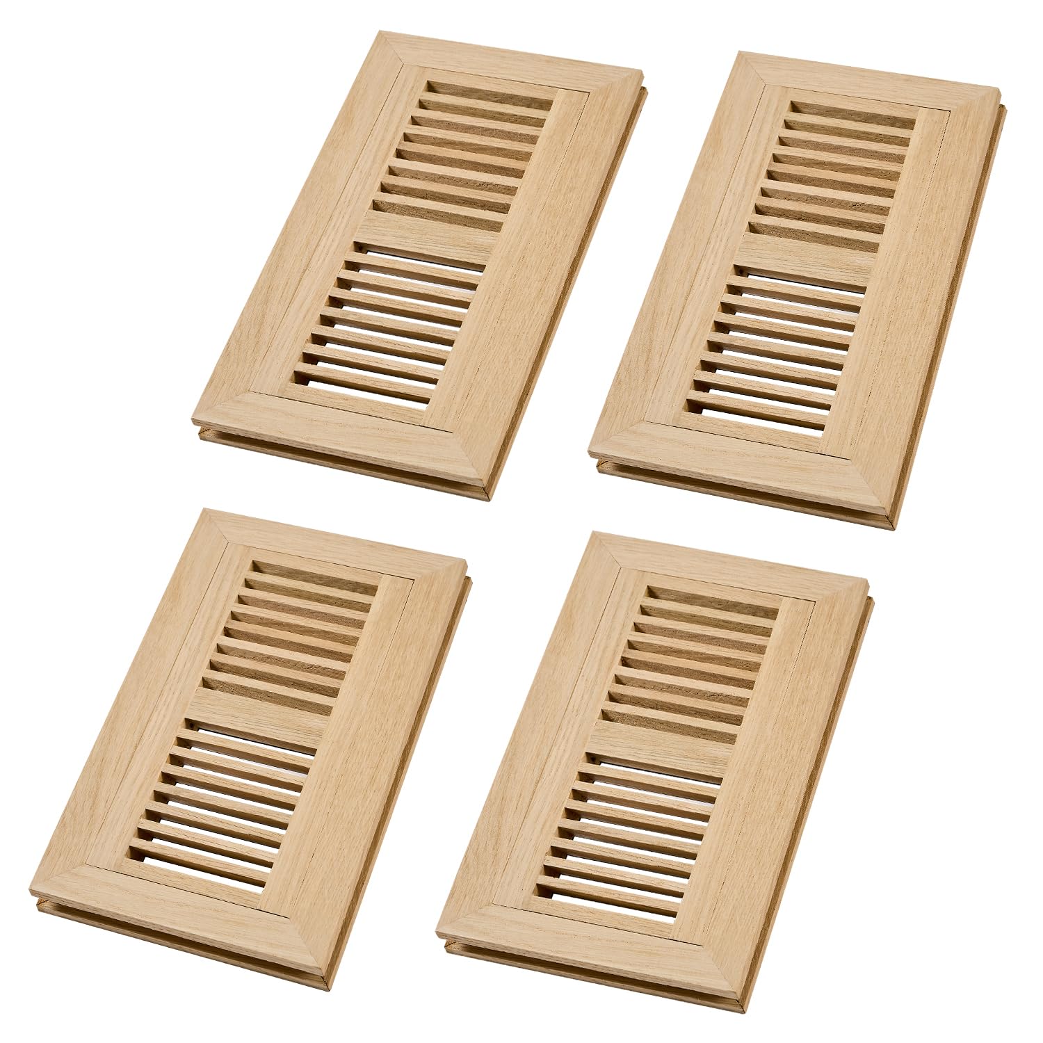 Paquete de 4 rejillas de madera de roble blanco para piso, ventilación de montaje empotrado, 4 x 10 pulgadas, sin amortiguador, sin acabado