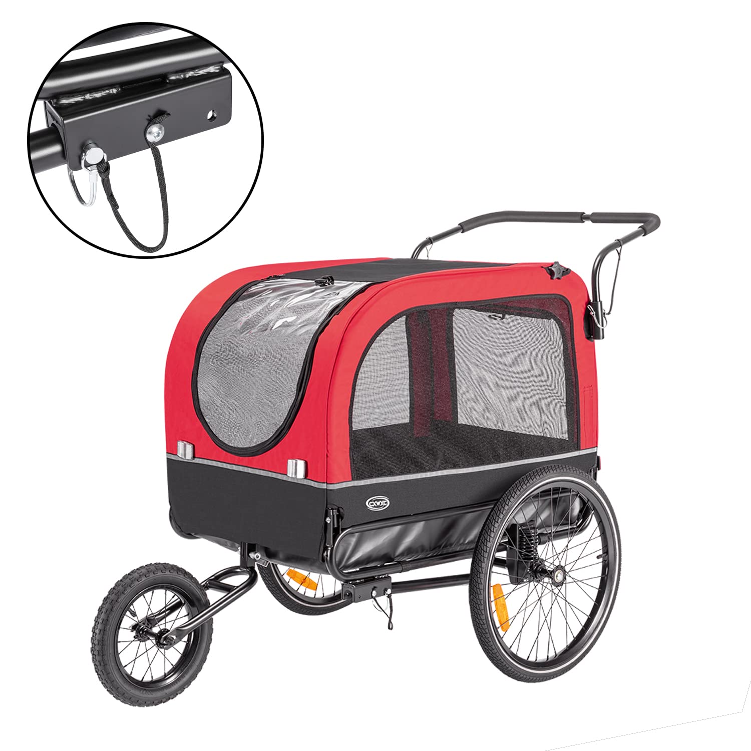 CXWXC Rimorchio della bicicletta per cani 2 in 1 Rimorchio della bicicletta per carrello del cane da jogger con ammortizzatore, rimorchio del cane Capacità massima di carico 40KG/88LBS (Rosso)