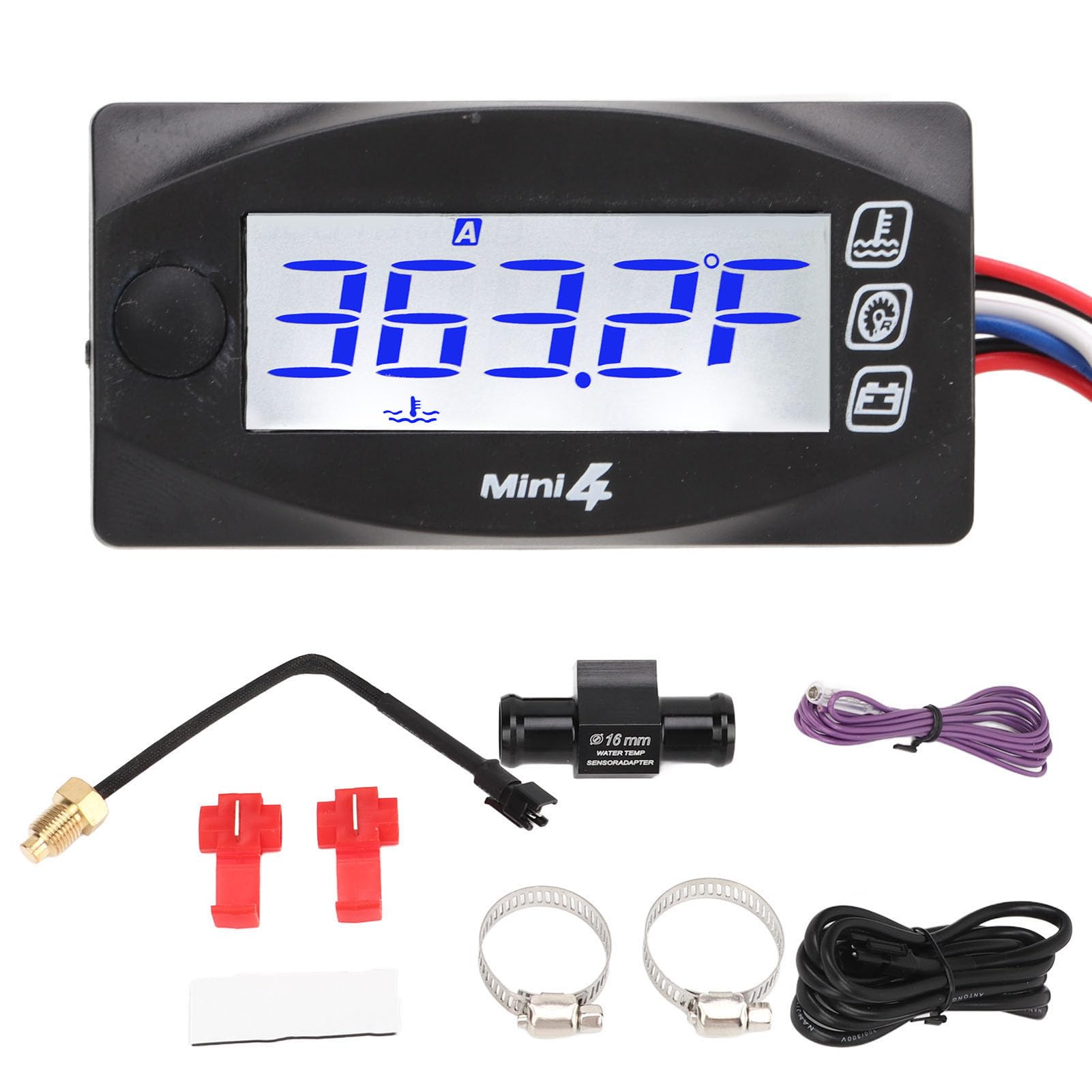 Misurazione della Temperatura dell'ACQUA Motociclistica, Termometro Digitale Moto Facile Installazione ABS LCD METTER TEMPORO ACQUA PER MOTORE (16 mm)