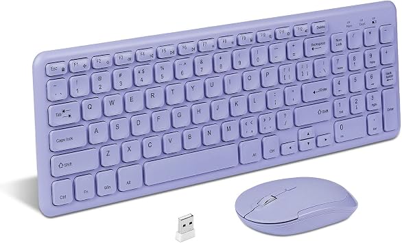 Wireless Keyboard and Mouse Combo, CHUYI Full-Size Cordless Keyboard and Silent Mouse with 3 DPI for Mac, Windows 7/8/10, MacBook, iMac, PC, Computer, Desktop, Notebook, Laptop Purple