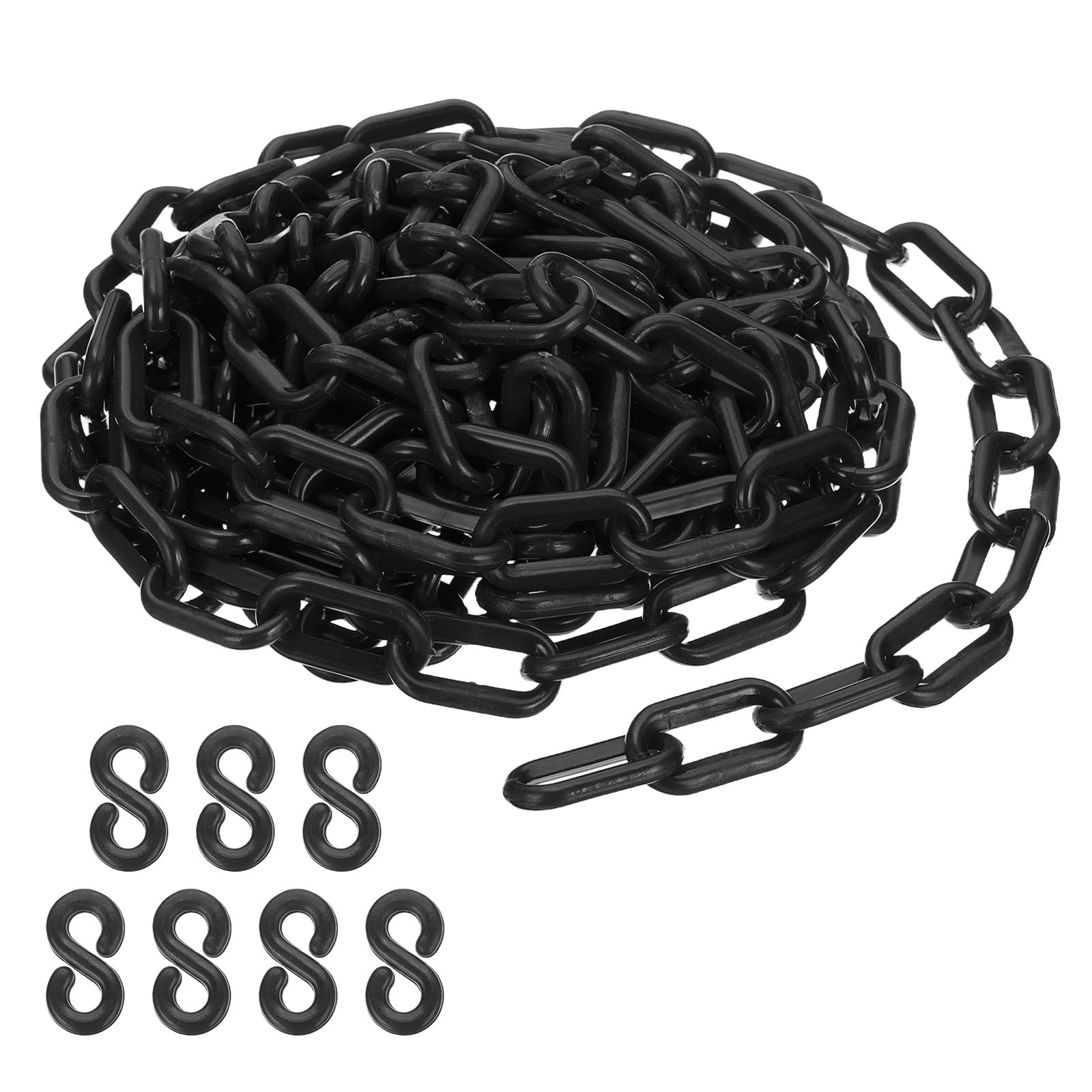 PATIKIL Black Plastic Chain, 16 ft 6mm Safety Barrier Chain for Crowd Control, Queue Line, Parking, Fence, Gate, Concert, Construction Site and