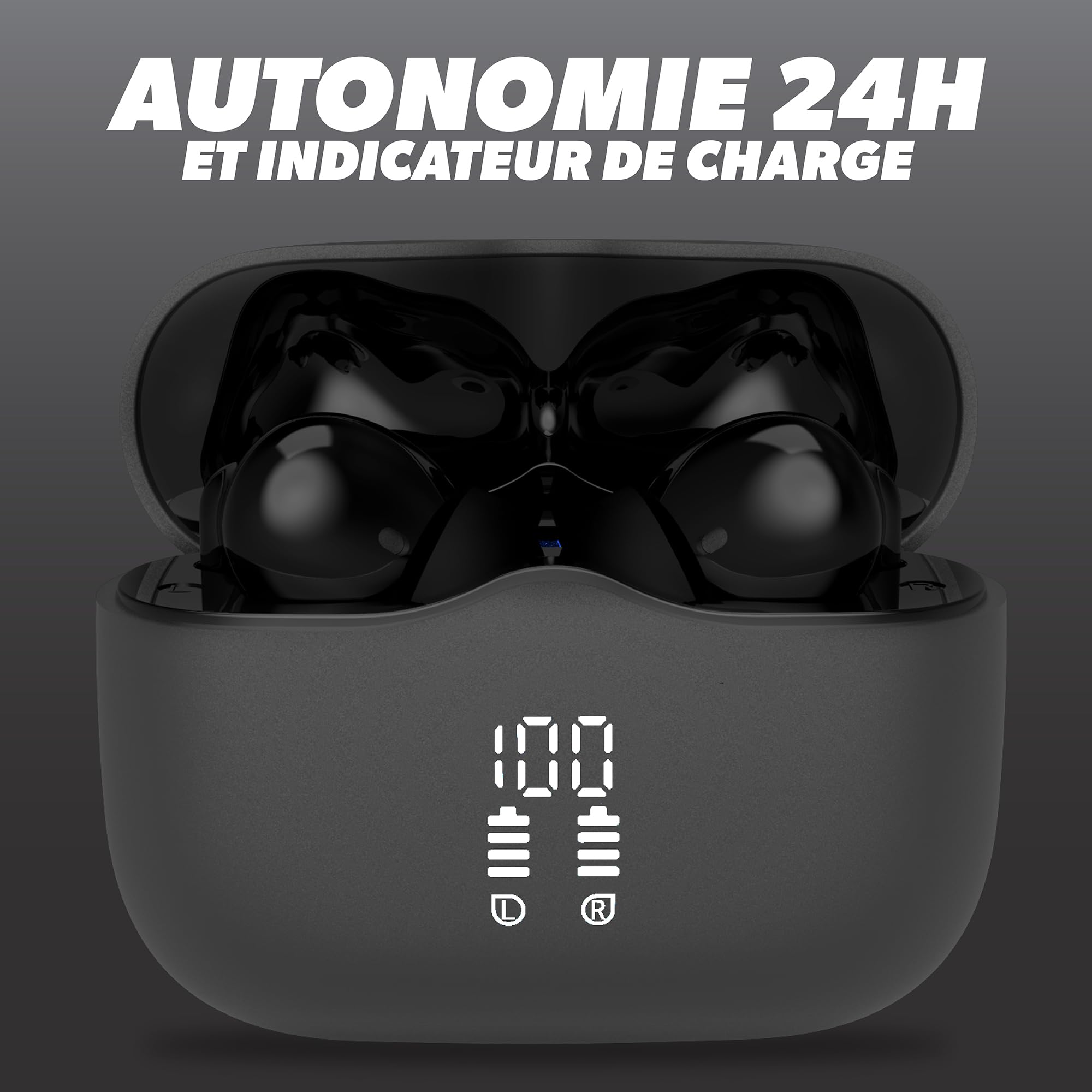 T'nB - Bezprzewodowe słuchawki Bluetooth z aktywną redukcją szumów z dotykowym sterowaniem i kolorowym etui ładującym - szare