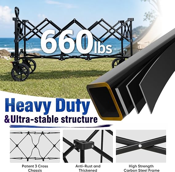 Sekey 300L Extended Collapsible Wagon, 660 lb Capacity, 48 in Long