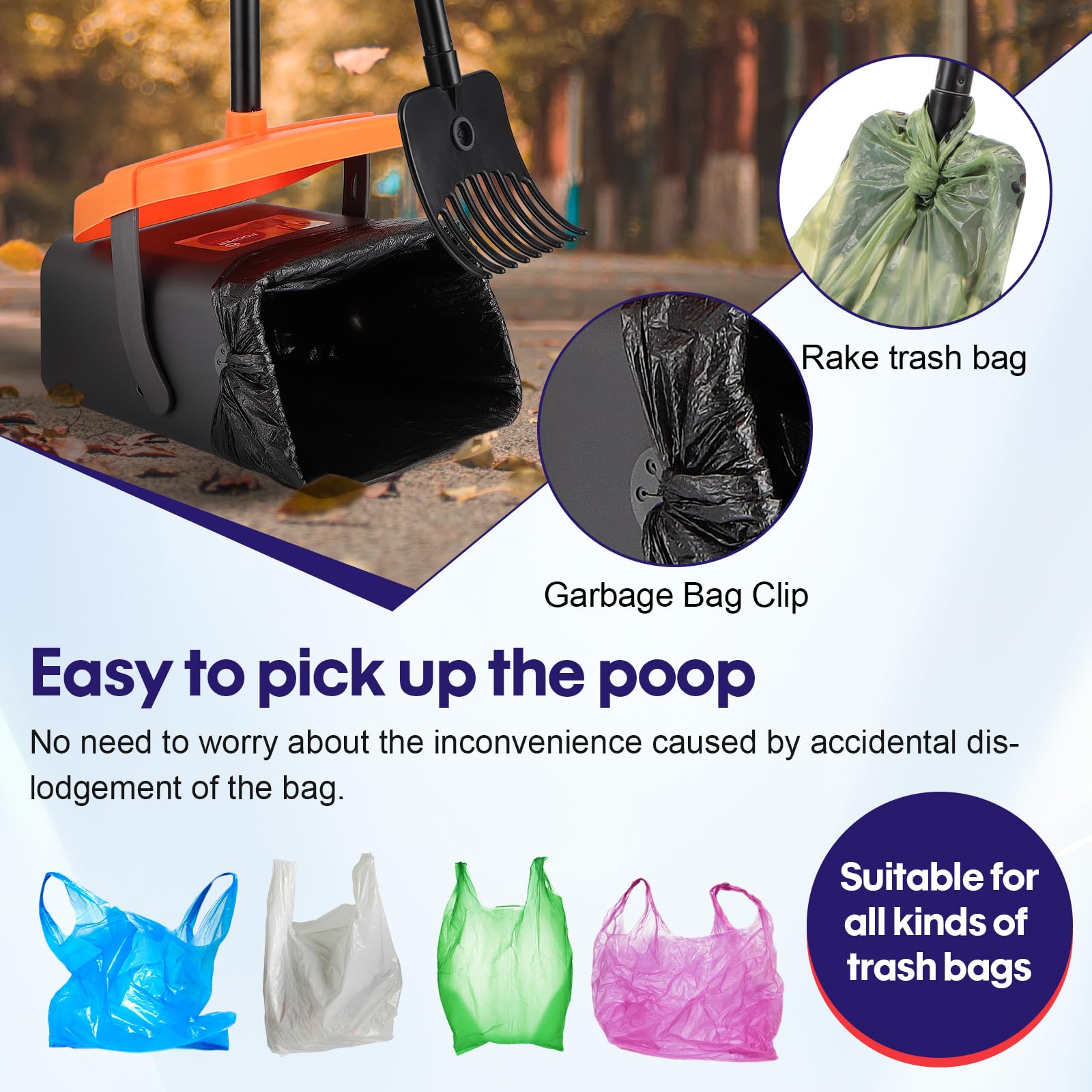Kyrio Dog Poop Scooper, Portable Pooper Scooper, Swivel Bin and Rake Kit with Waste Bags, Length Handle, for Yard Grass, Garden, Gravel - Image 3