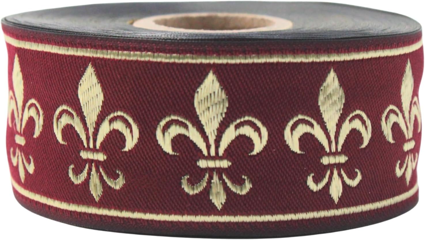 Fleur de lis Jacquard Ribbon – 1.37" Wide, 10.9 Yards Long, Bordeaux Gold Woven Trim for Medieval Costumes, Renaissance Decor, DIY Crafts, and Gift Wrapping