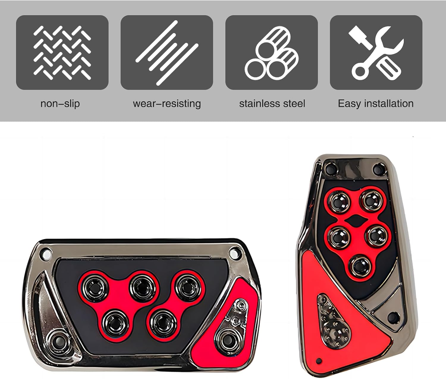 2 PCS Car Transmission Brake Pedal Cover, 2.55In x 5.11In Automatic Pedal Pad, 5.31In x 3.11In Anti-Slip Vehicle Foot Treadle, Universal Waterproof Accessories for Most Cars (Red)