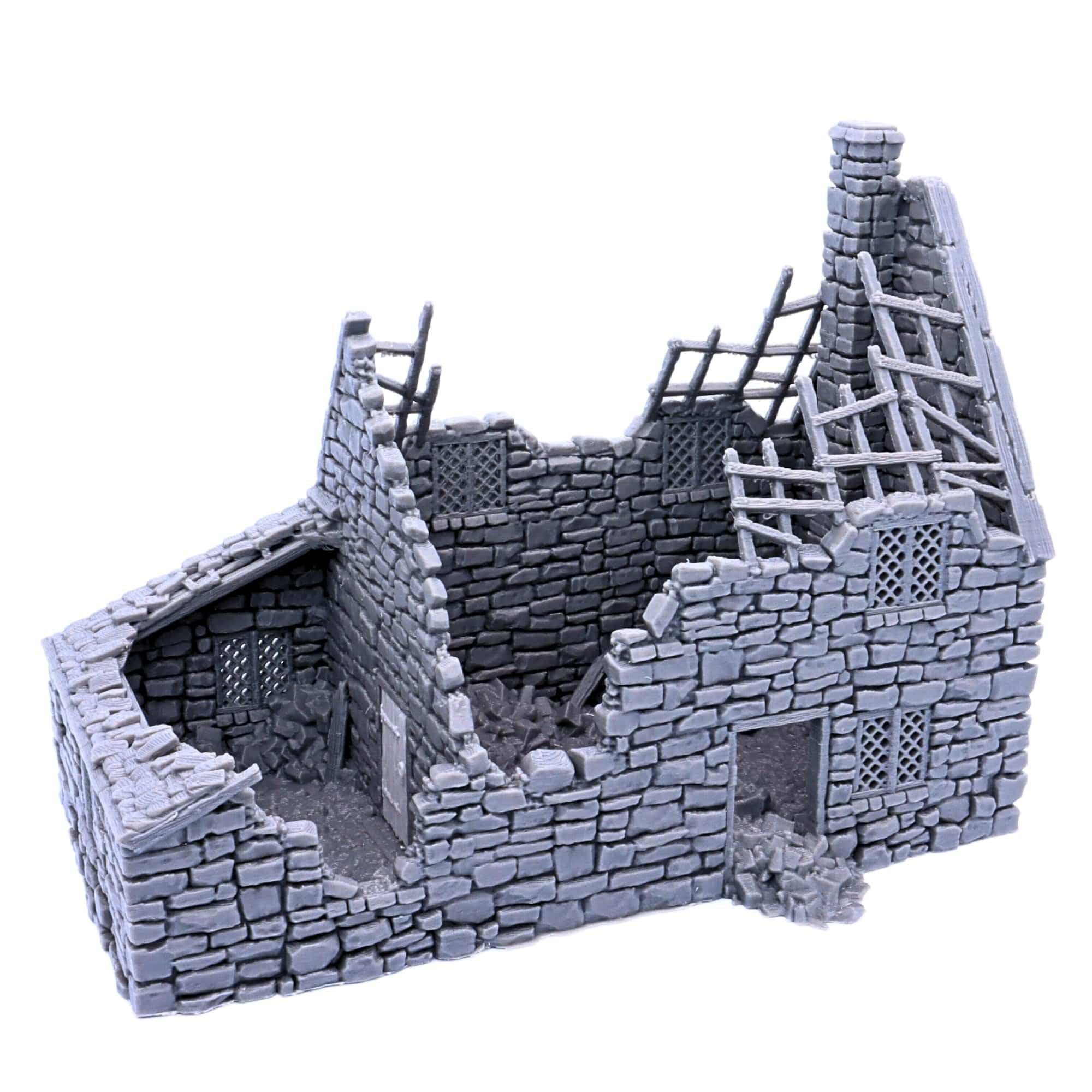 Ruined Crow Cottage House Building Set, Fantasy Historical Miniatures, Paintable 28mm