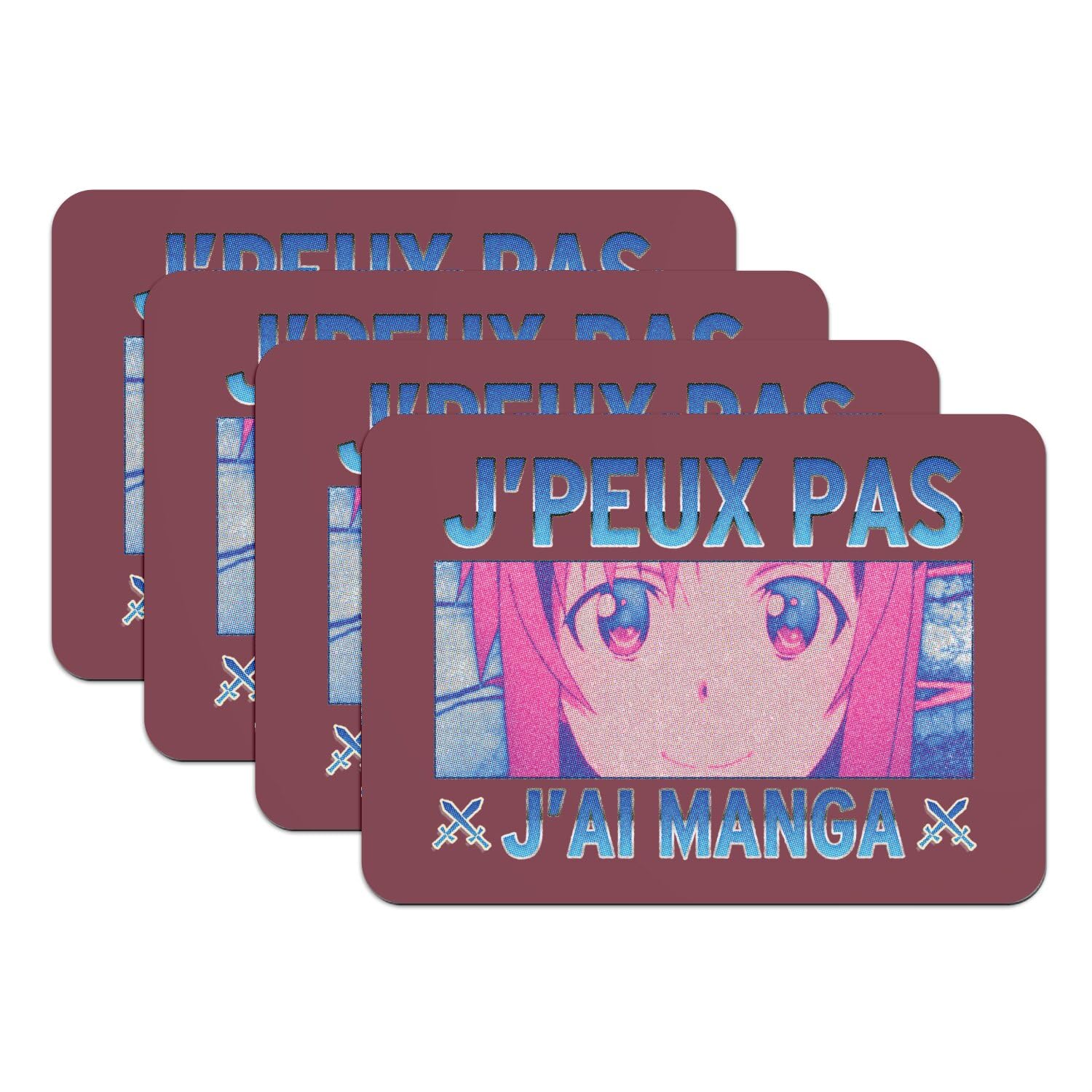 Set de table Manga Asuna lot de 4 grands dessous de table rouge