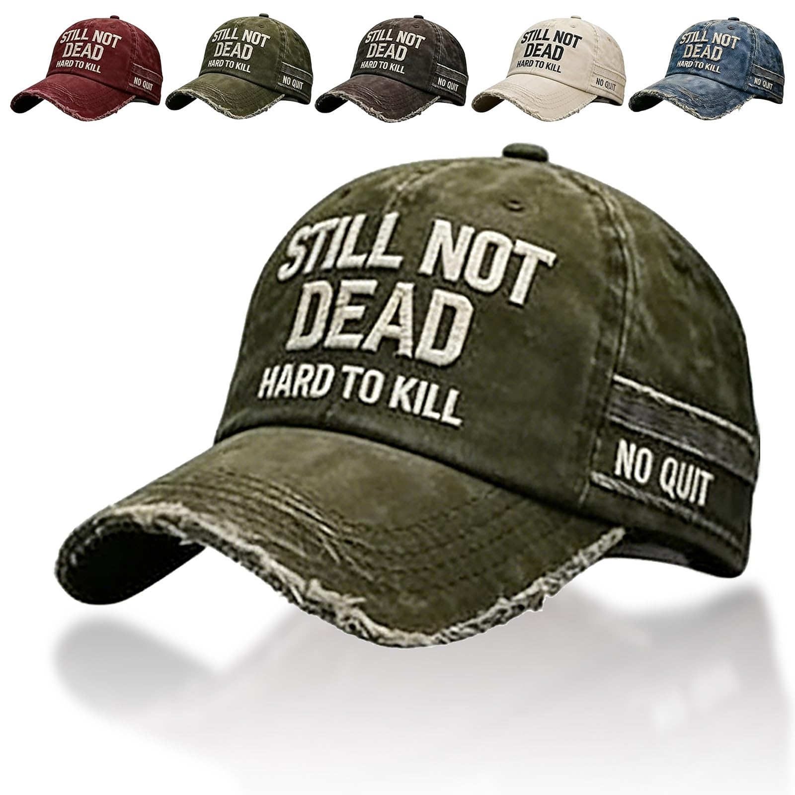 Qwydvb Unisex Navy Still Not Dead Cap Hard To Kill Hat Adjustable Distressed Embroidered Funny Saying Humorous Baseball Caps For Men Women(Navy)