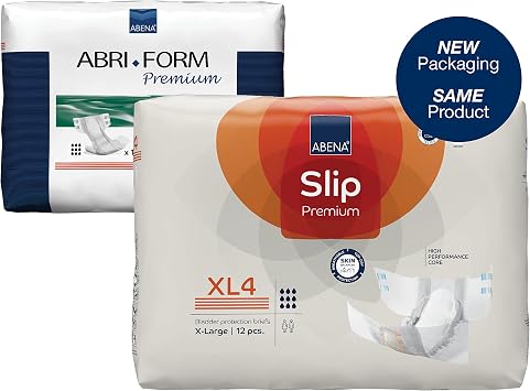 ABENA Slip Premium All-in-One Incontinence Pads - XL 4, 110-170cm Waist, 4000ml Absorbency, 12PK & San Premium Mens & Womens Incontinence Pad - Premium 10, 2800ml Absorbency, 25PK, White