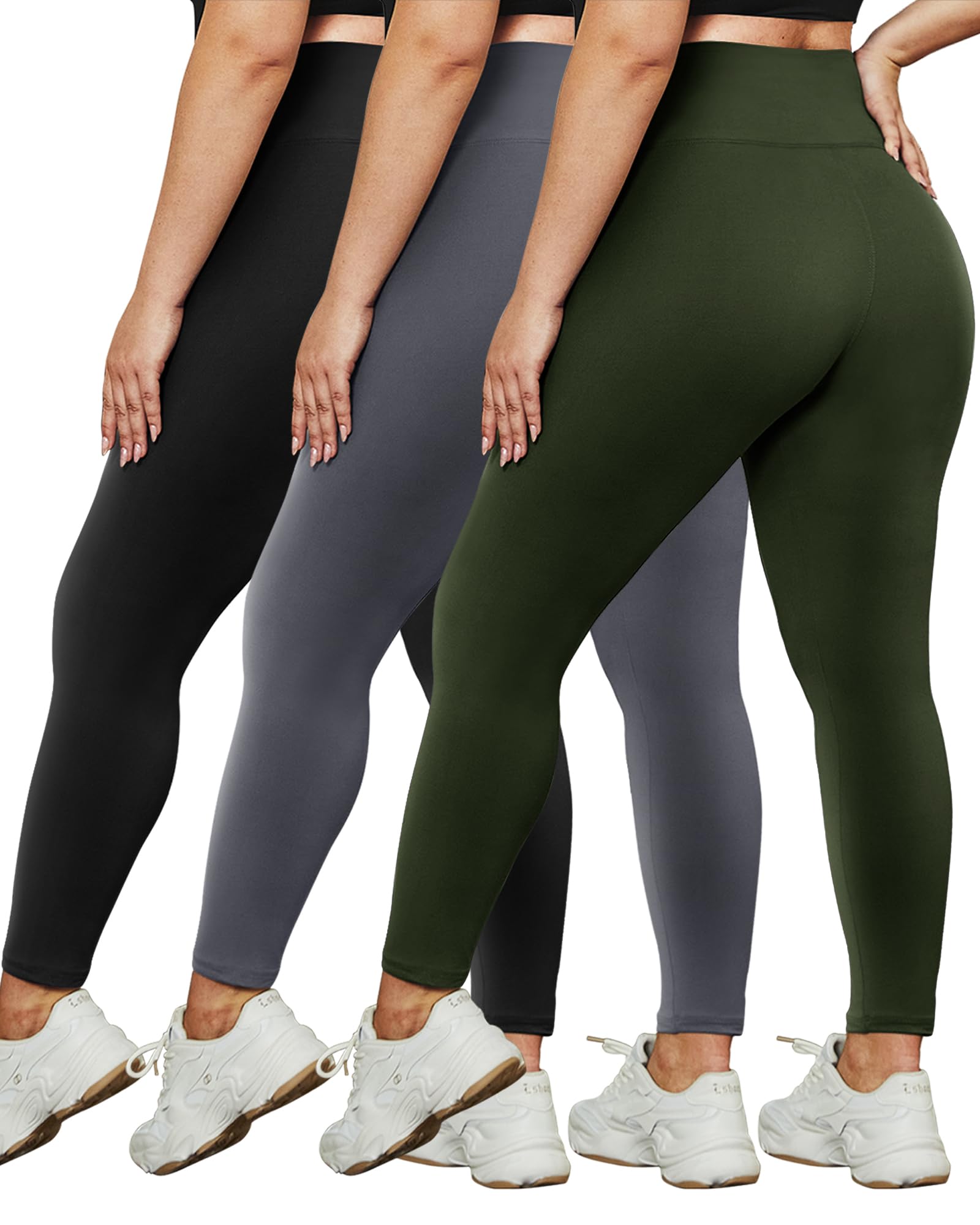 HLTPRO 3 Pack Plus Size Leggings for Women(X-Large - 4X)- High Waist Stretchy Buttery Soft Yoga Pants for Workout Running