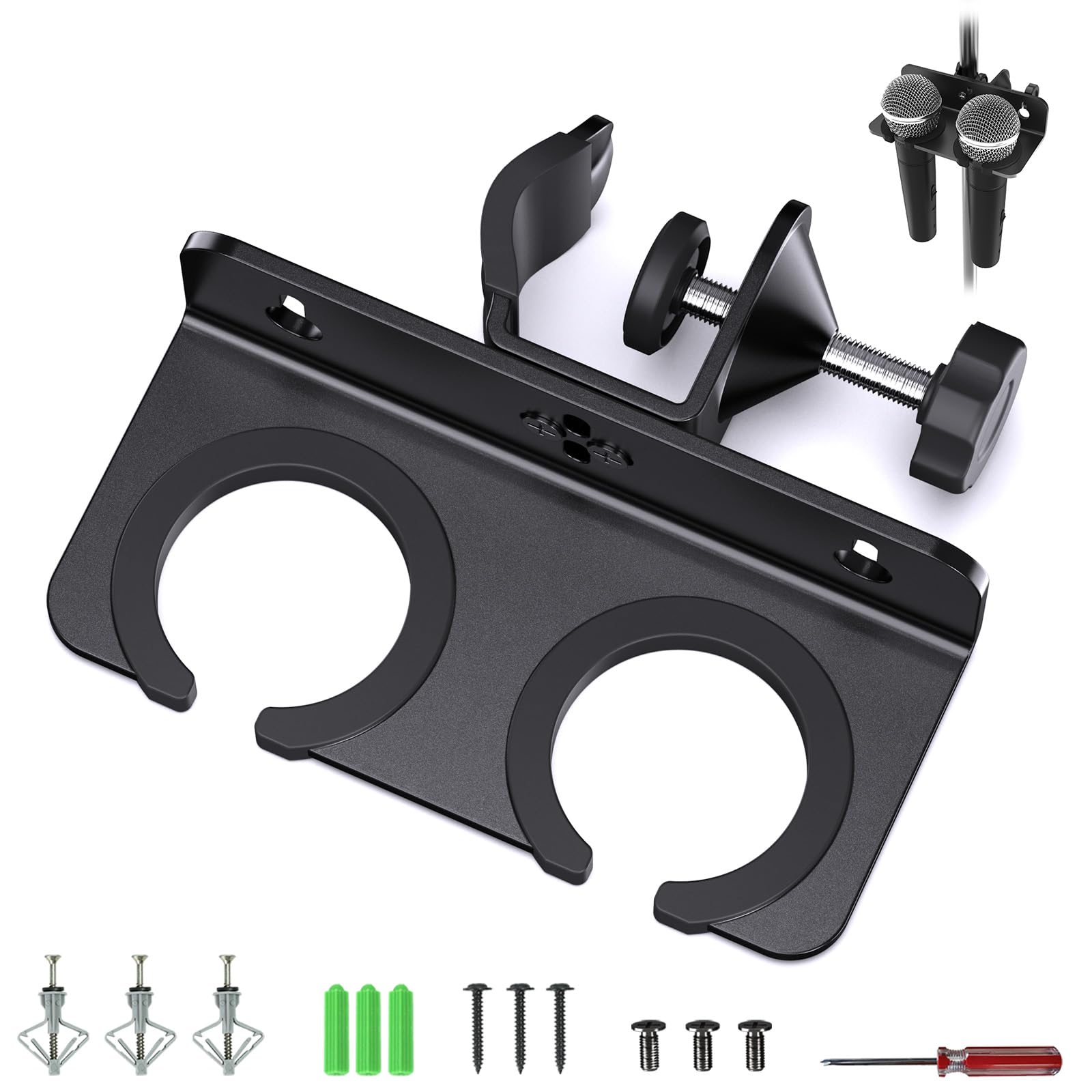 Soporte de micrófono, soporte inalámbrico para micrófono montado en la pared, clip de gancho doble, soporte de soporte de soporte con tornillos, accesorios de micrófono