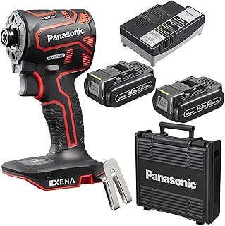 パナソニック(Panasonic) 充電インパクトドライバー EXENA (14.4V 5.0Ah電池パック×2個/充電器/プラスチックケース付) デュアル(14.4V/18V対応)+BRAIN 電子クラッチ搭載 Pシリーズ EZ1PD1J14D-R レッド
