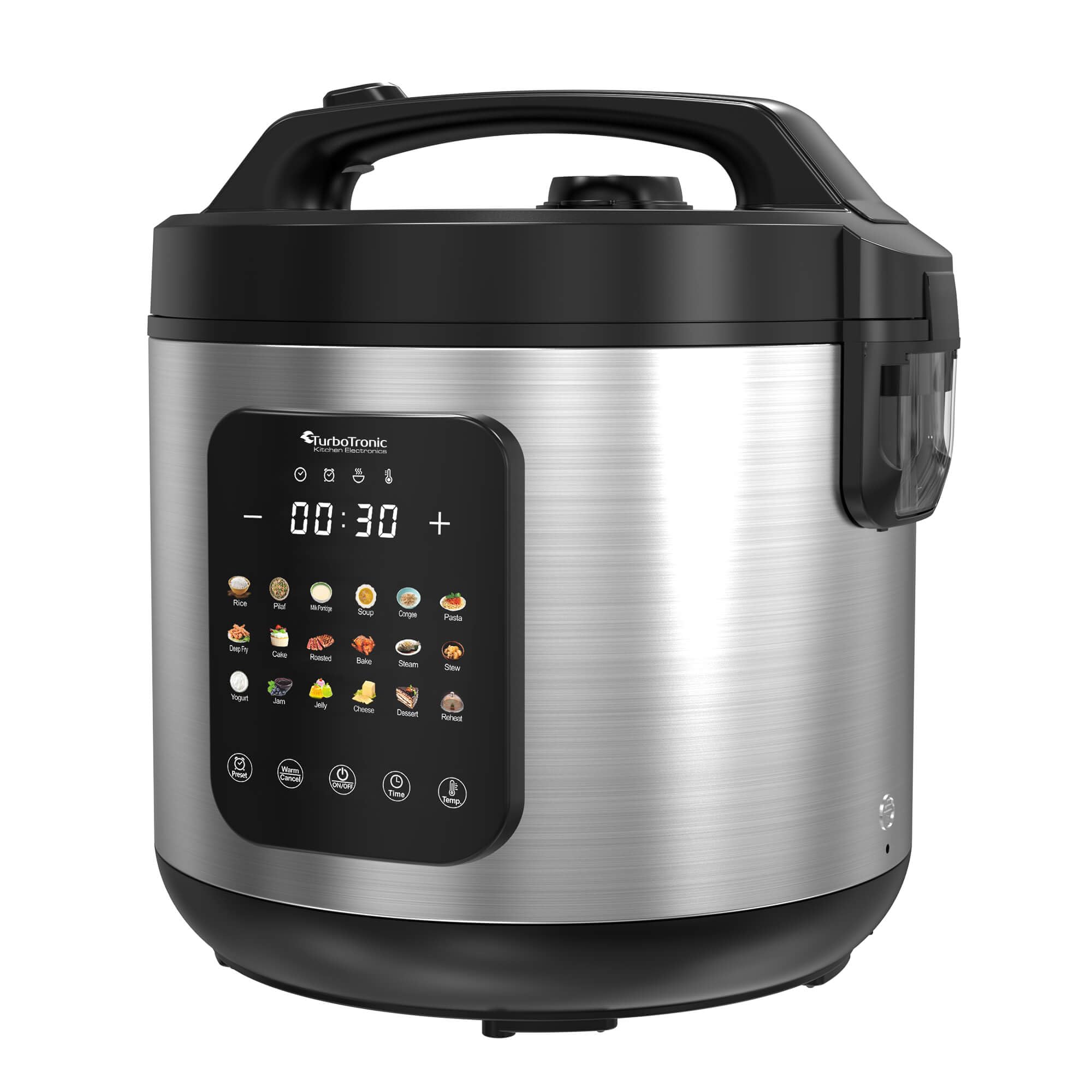 TurboTronic MultiKocher DMC18 neues 2024 Modell 5L mit Schongarer 860W Elektrisch, Dampfgarer, Reiskocher, Slow Cooker & 18 Programme, Milchreis, Multivarka (Silber)