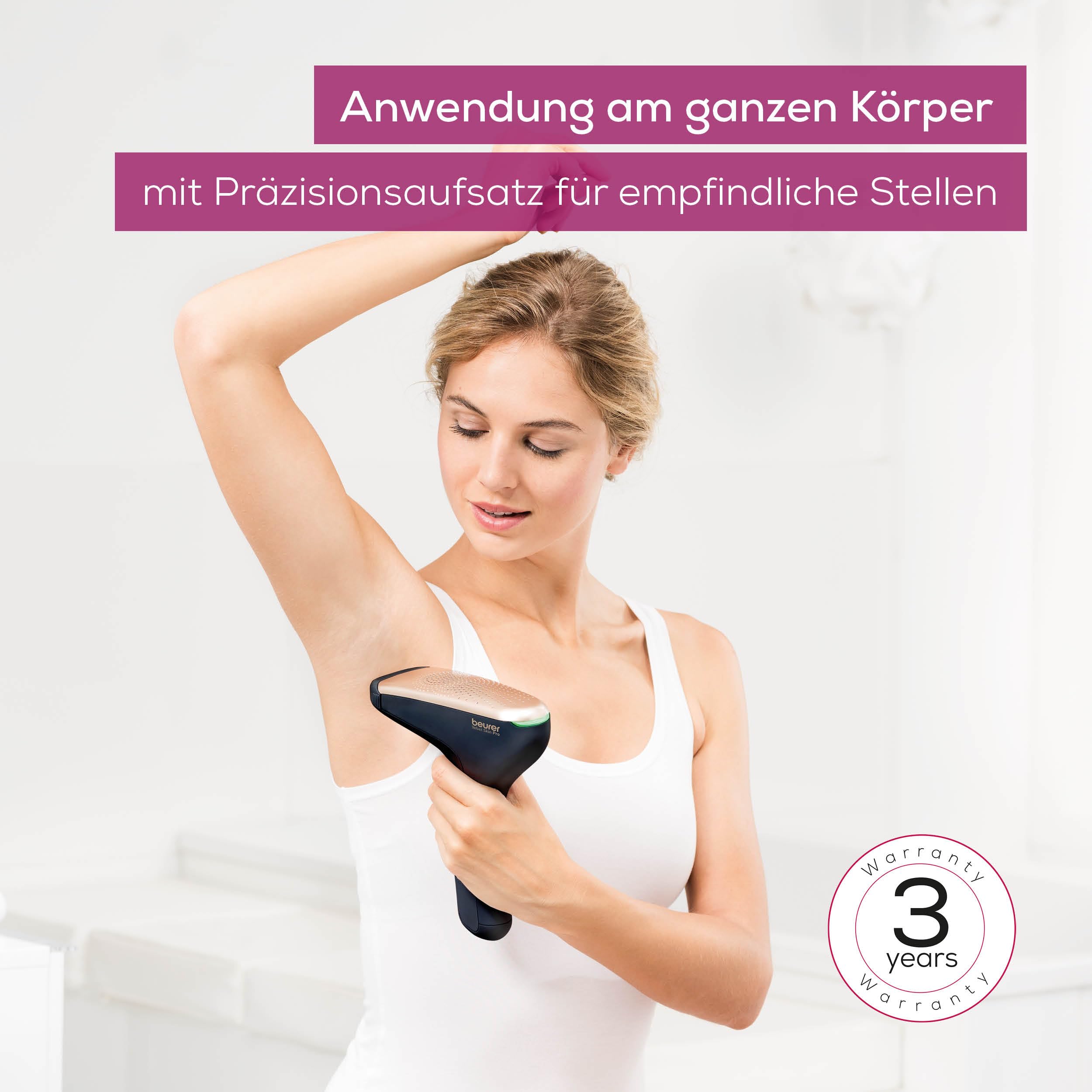 Beurer IPL Velvet Skin Pro Haarentfernungsgerät mit Akku, dauerhafte Haarentfernung durch IPL-Technologie, für Körper, Gesicht, Bikinizone, mit App, schwarz