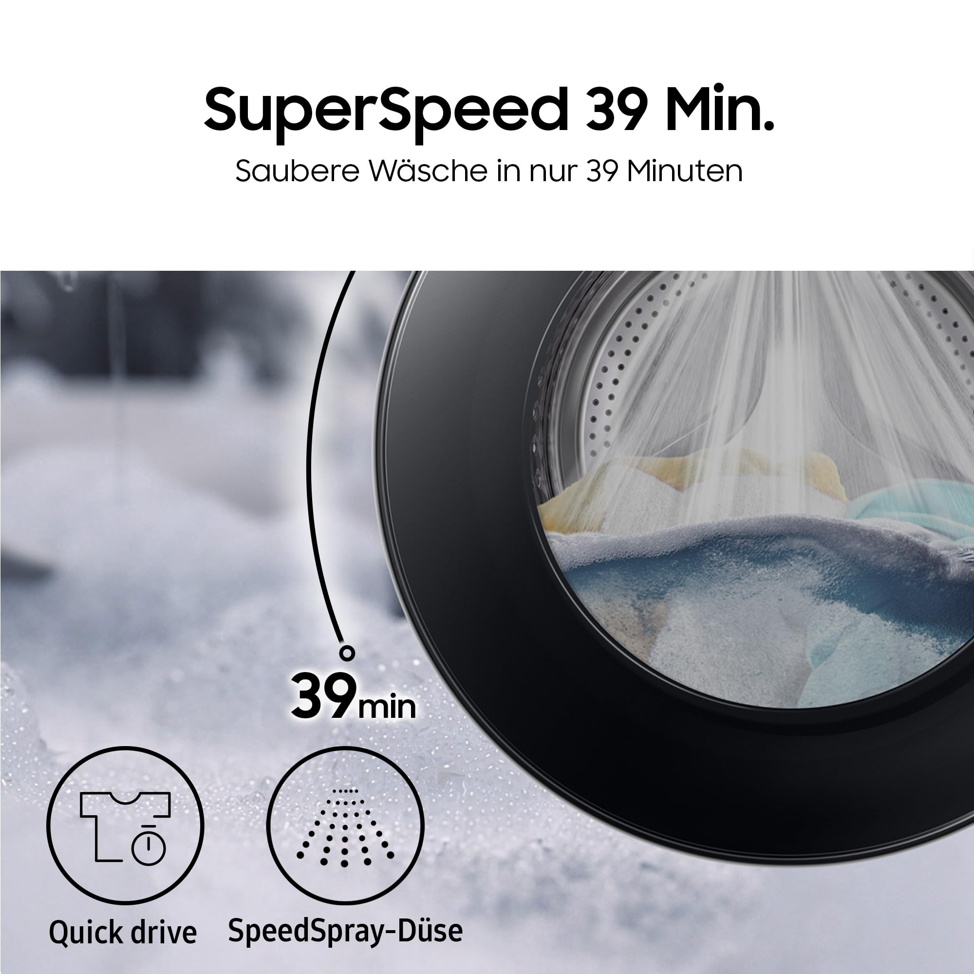 Samsung WW81FG5L32ABEG Waschmaschine, 8 kg, Platzsparende SLIM Ausführung, Nur 47 cm tief, AI Ecobubble und Energy Mode, SmartThings, Super Speed und Hygiene-Dampfprogramm, Schwarz