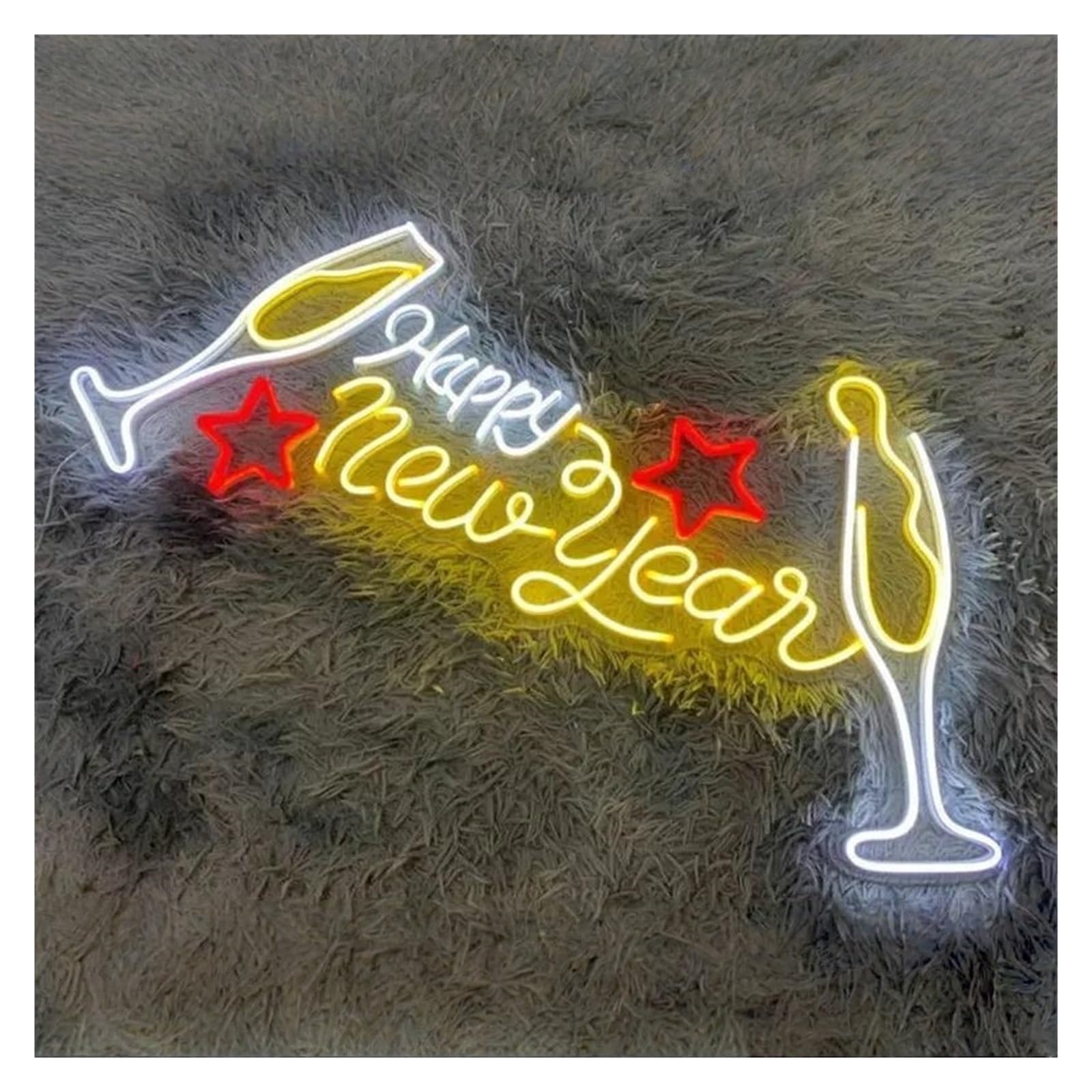 Wiszące neony artystyczne Neonowa Tablica Happy New Year, Neonowe Światło Z Napisem Champagne Cheer, Dekoracja Pokoju Na Święta 55cm