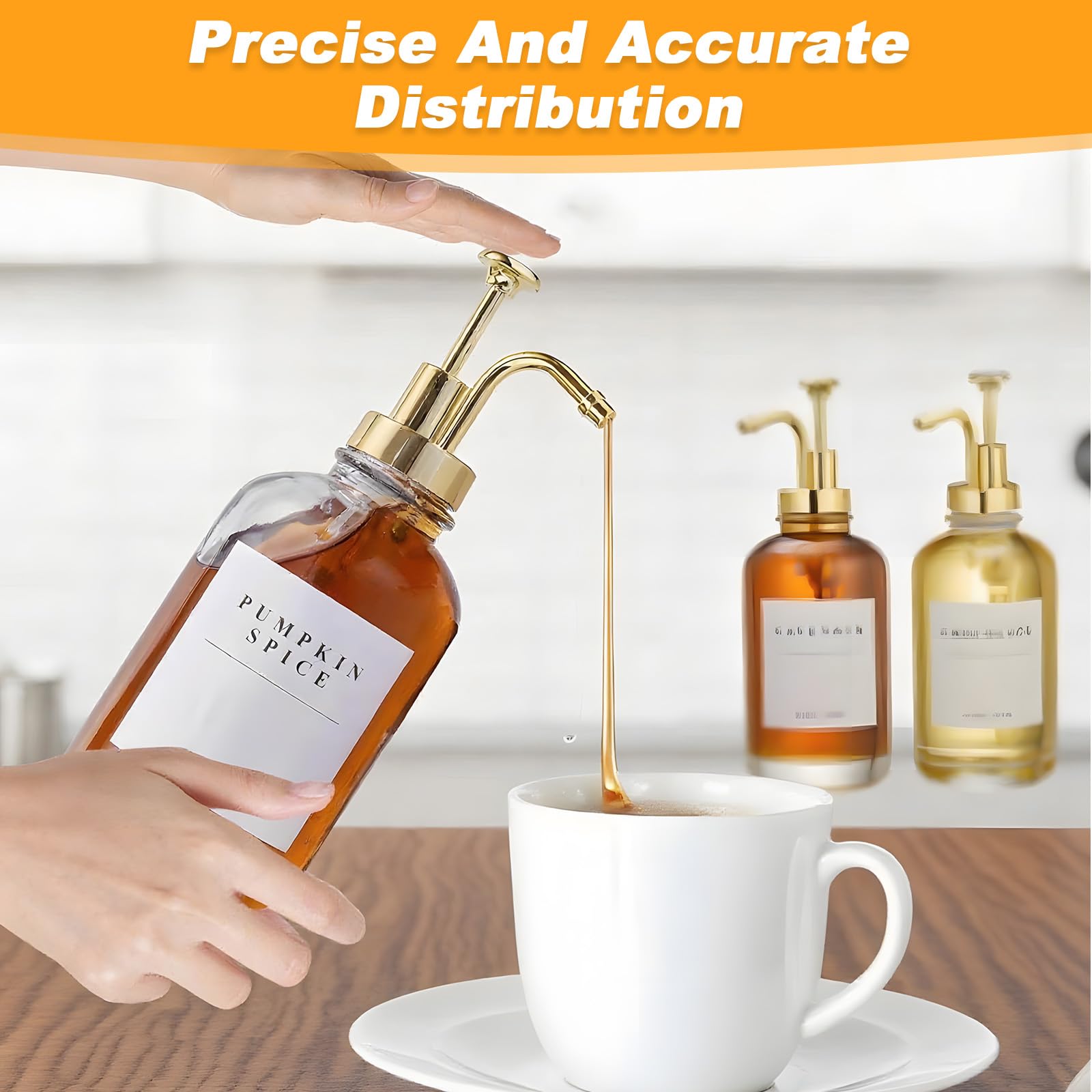 Set 2 Distributore Sciroppo Caffè, con Pompa Dorata, 36 Etichette, Imbuto, Pallet, 500ml Bottiglie Vetro, Dispenser Pompe, Bottiglia Aceto Olio, Erogatore, Accessori Bar, Erogatori Sciroppo per Cucina