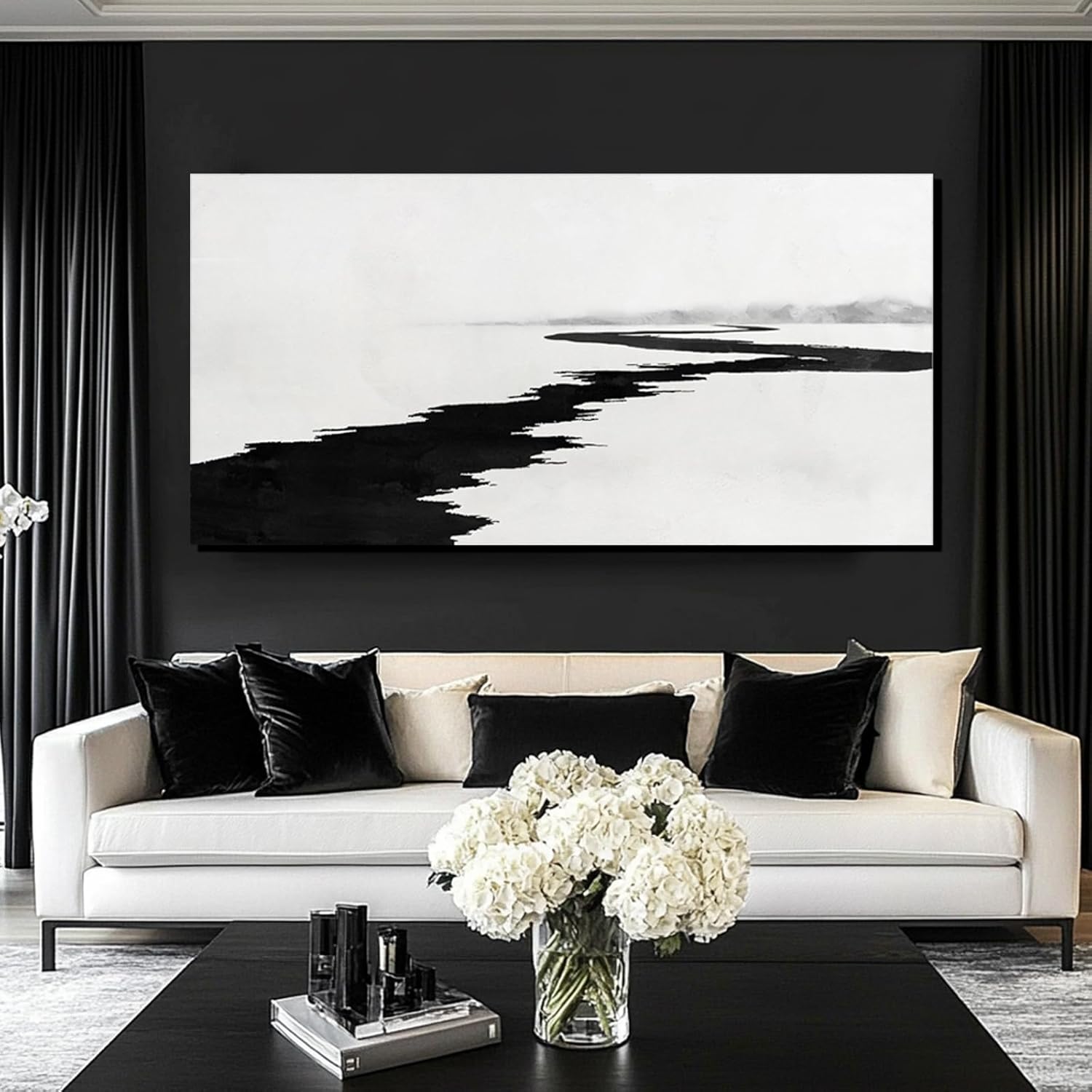SDYA Black and White Pictures for Wall Decor Minimalist Canvas Painting 48x24 Hanging Decor for Bedroom Large Wall Art for Office