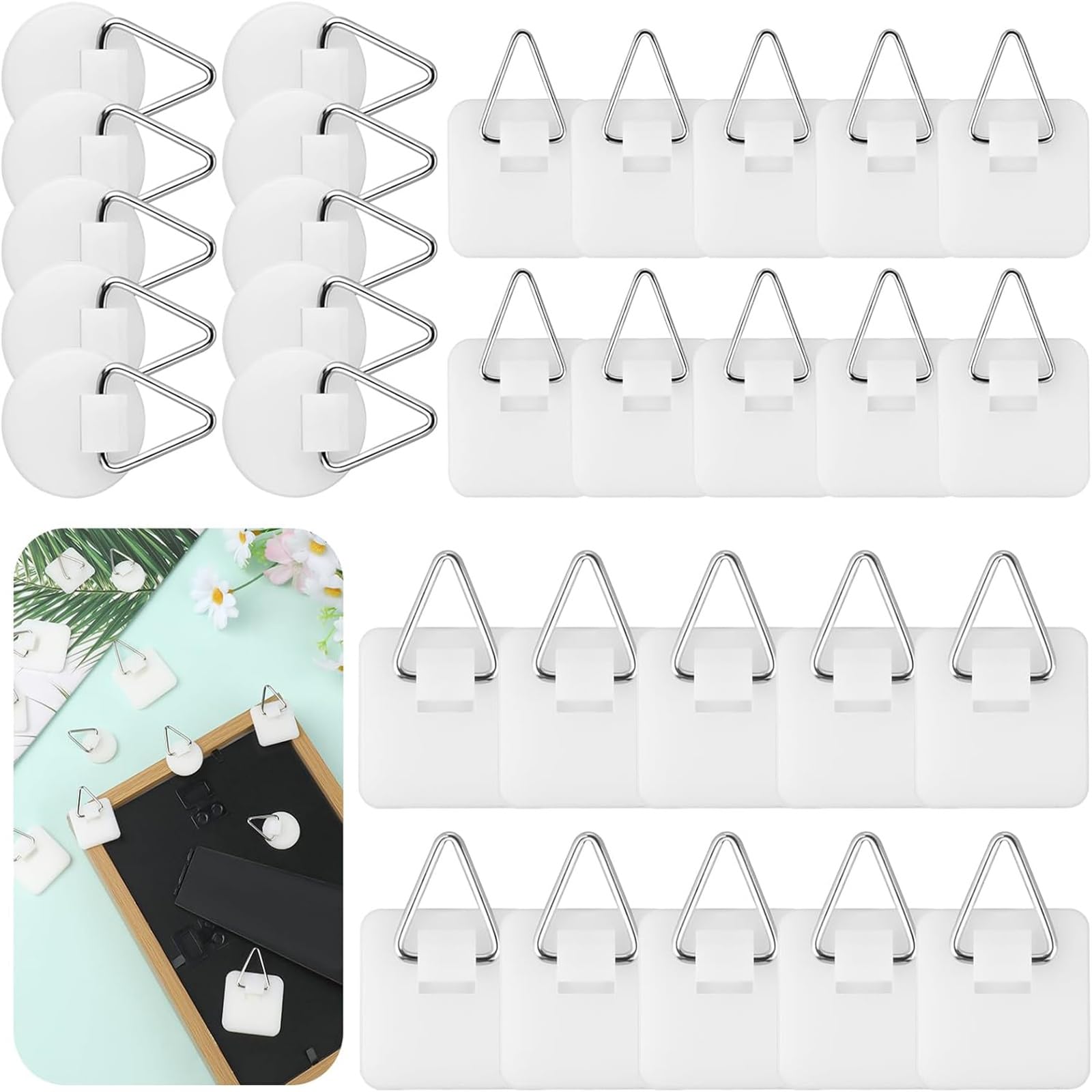 Wall Plate Hanger Display Holder, 30 Pack Invisible Vertical Plate Holders Adhesive Picture Hanging Hooks Without Nails Plastic Sticky for Home Wall Art Photo Frame, 3 Size