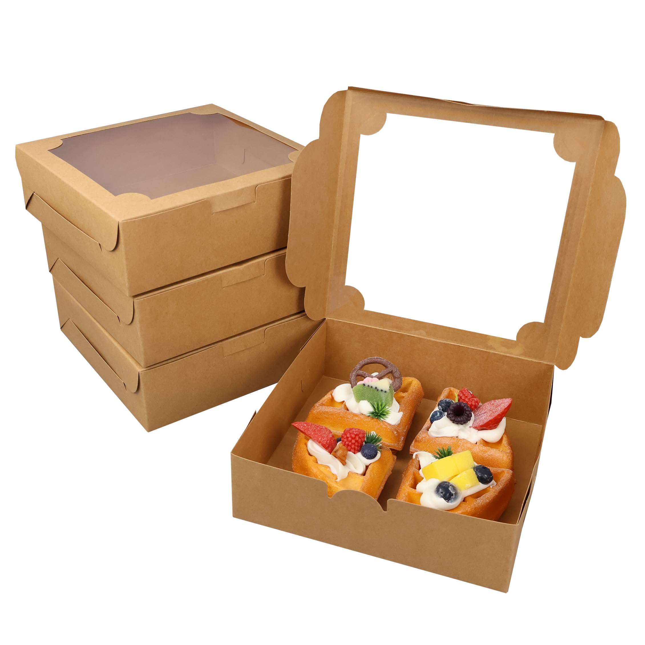 50 cajas de panadería de 8 x 8 x 2.5 pulgadas con ventana, cajas de postre