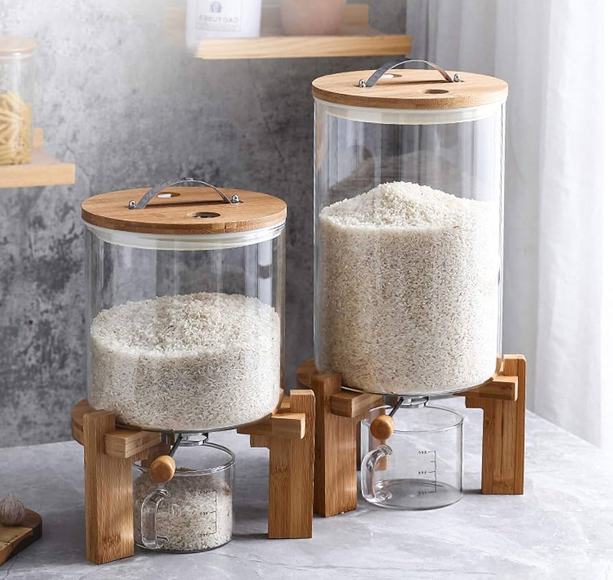 Amazon｜穀物貯蔵容器、計量カップ付きライスディスペンサー、5L