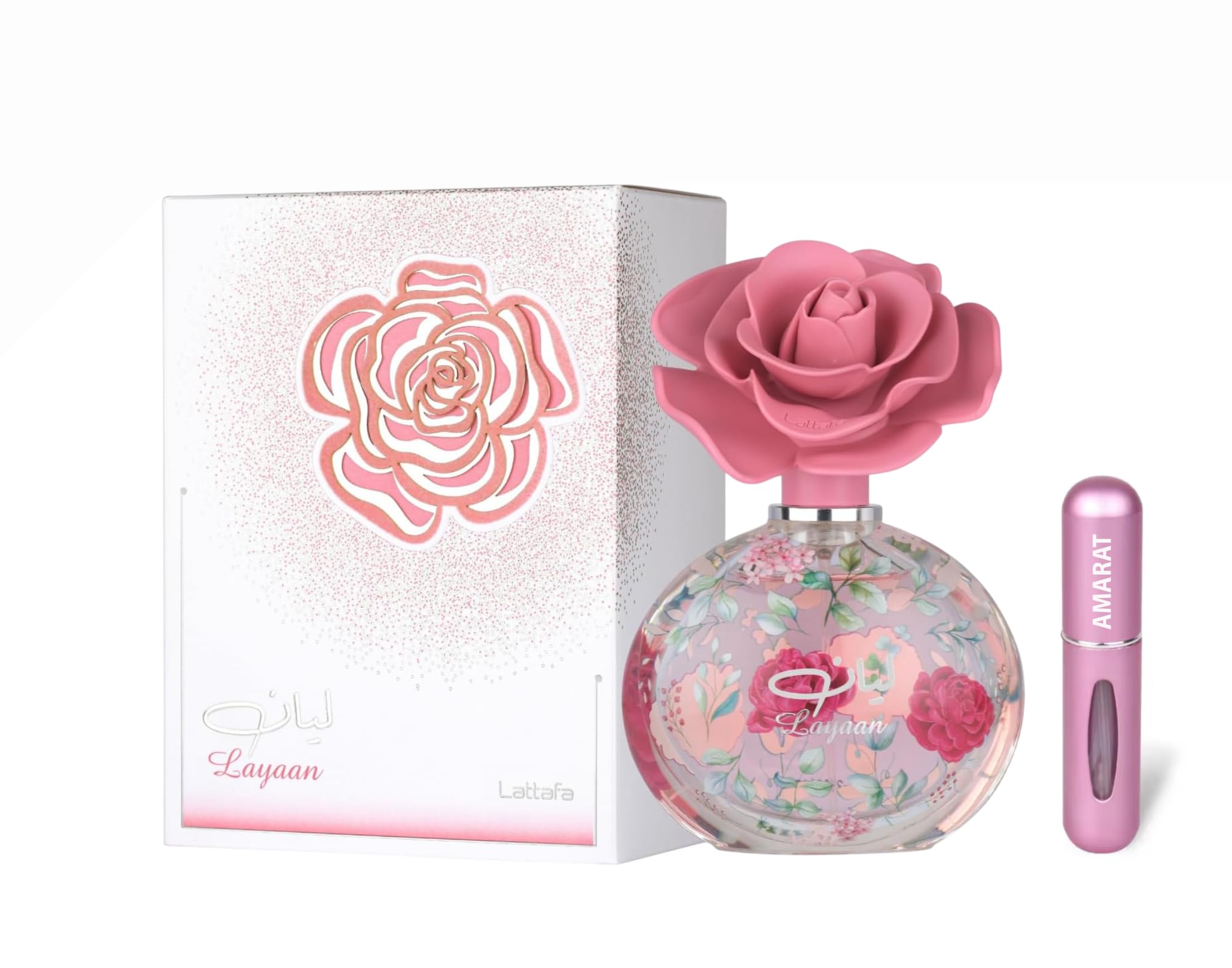 Lattafa Layaan Eau de Parfum 100ml, Perfume Árabe para Mujer de Larga Duración, Incluye Atomizador Recargable, Fragancia Floral Frutal con Notas de Pera Verde, Mandarina, Jazmín y Gardenia (Layaan)