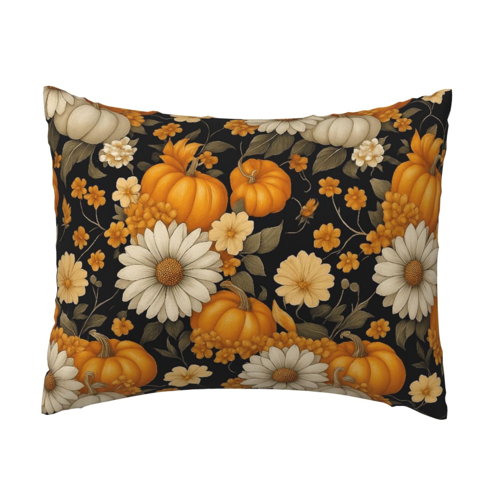 Beautiful Pumpkin and Floral Pillowcase Soft Plush with Zipper Decorative Pillowcovers 16x20 in