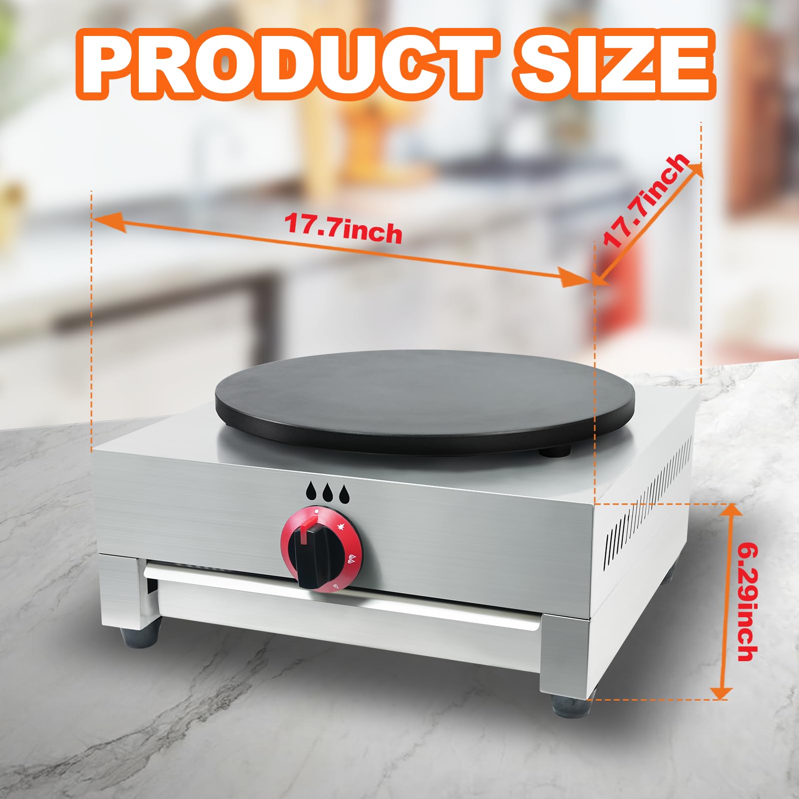 XXUNYNUIN Commercial Gas Crepe Maker 16-Inch Crepe Machine Adjustable Temperature Control Nonstick Stainless Steel Pancake Griddle Machine for Kitchen